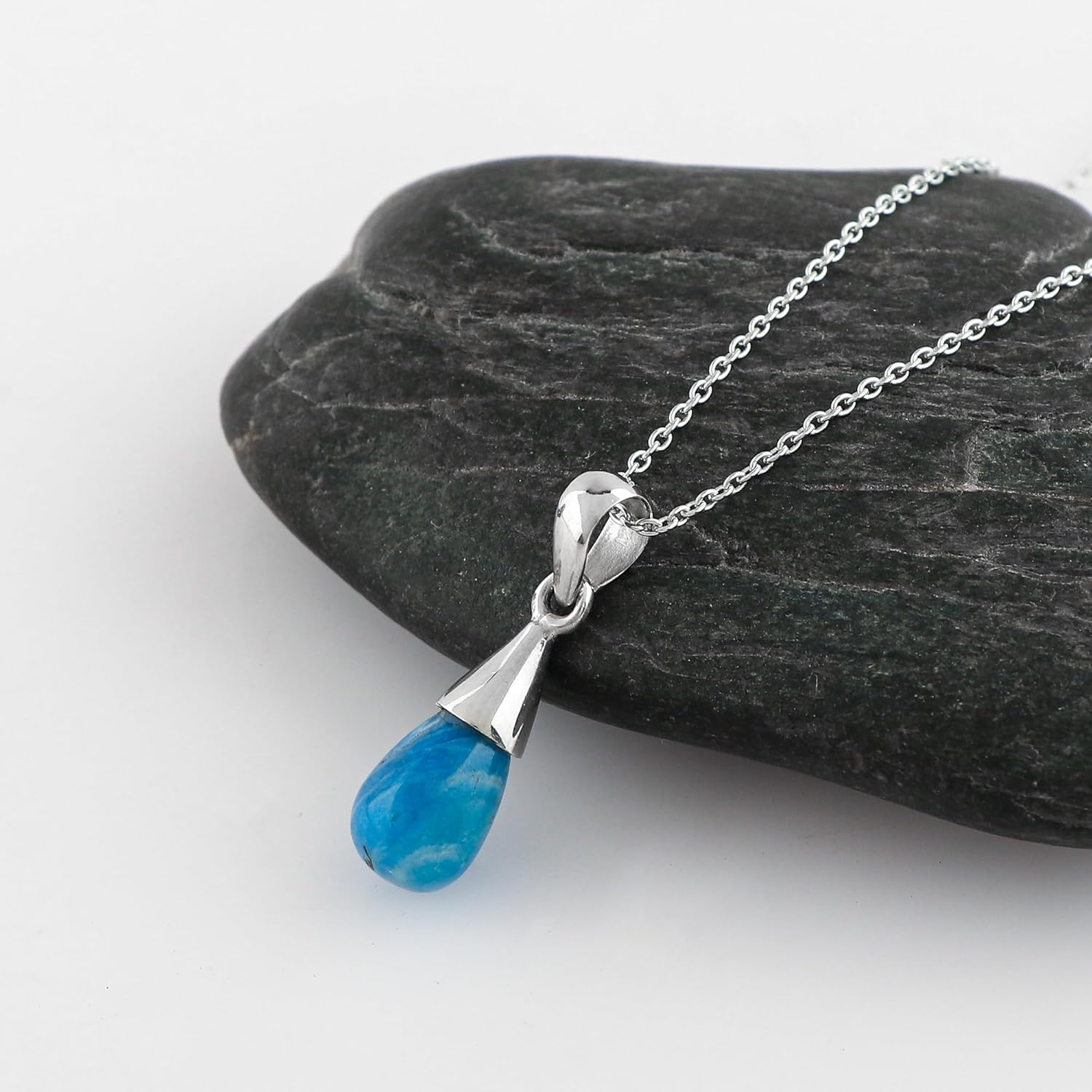CRYSTALIS Natural Afghanite Gemstone Tear-drop Pendant Necklace, High Grade Crystal in Bezel, Chakra Healing Stone, Women Gift Jewelry, Dainty 925 Sterling Silver Chain 18 inch - Image 3