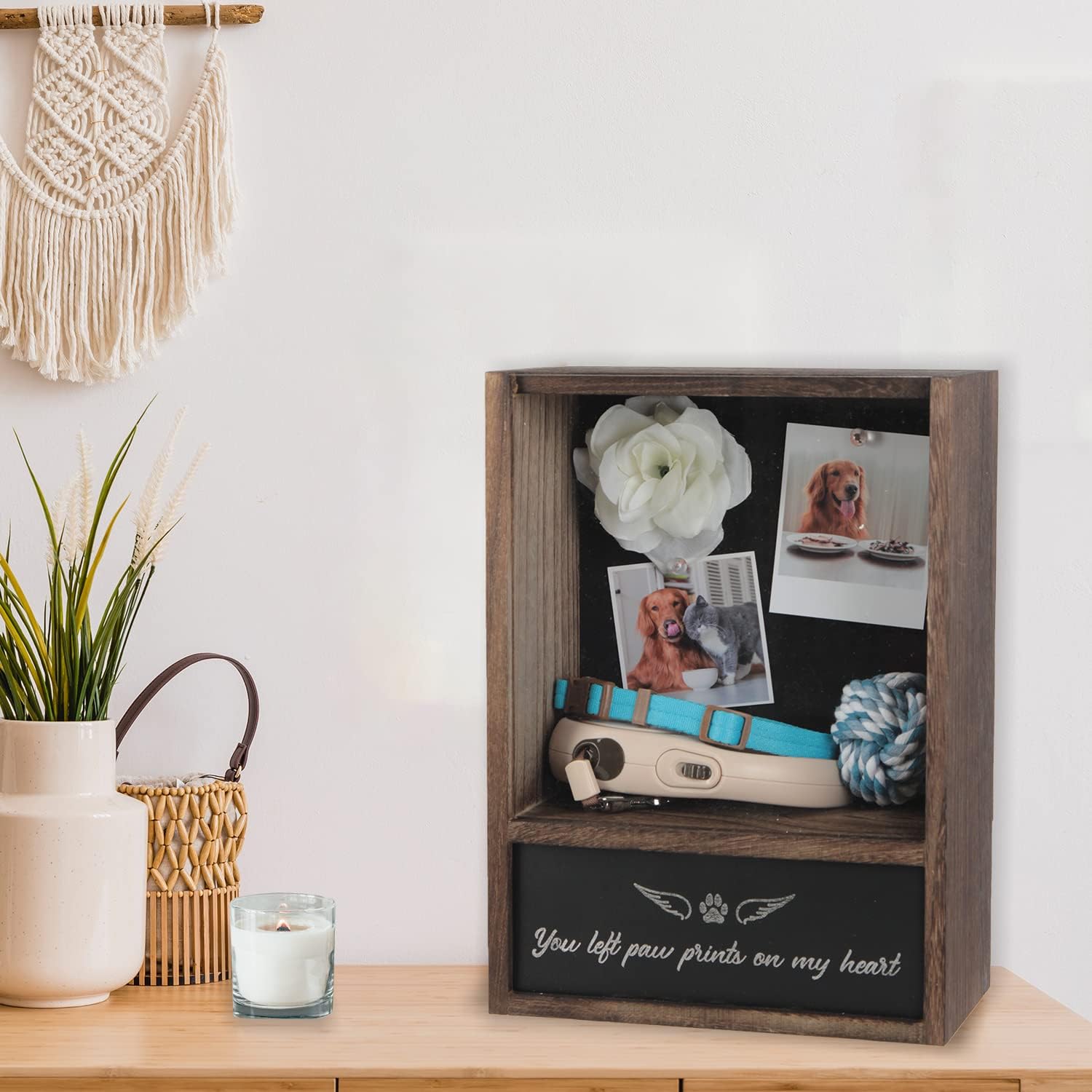 J JACKCUBE DESIGN Pet Memorial Shadow Box, Memorial Gift Frame Pet Urn for Ashes Display Case for Dogs & Cats Remembrance Memory Keepsake -MK1077A