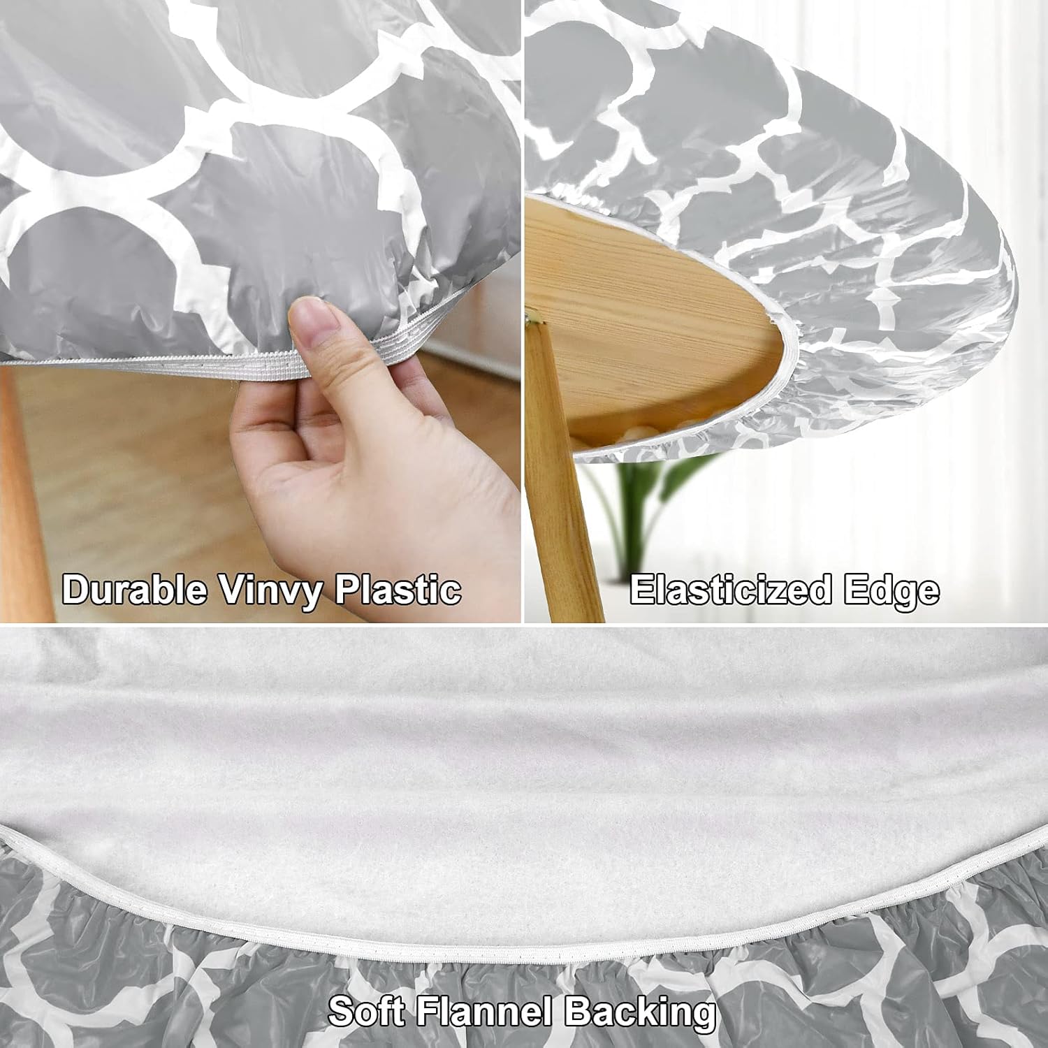 Yoochee Round Fitted Vinyl Tablecloth with Flannel Backing Elastic Edged Waterproof Oil Proof PVC Table Cover for Indoor Outdoor Patio Table Use Round Table Protector (40"-44", Round, Gray) : Patio, Lawn & Garden