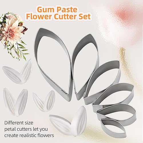 Miniatura 5 de KALAIEN Moldes de vetas de flores de azúcar de dalia para fondant, herramientas de manualidades para pasteles de goma (14 unidades)