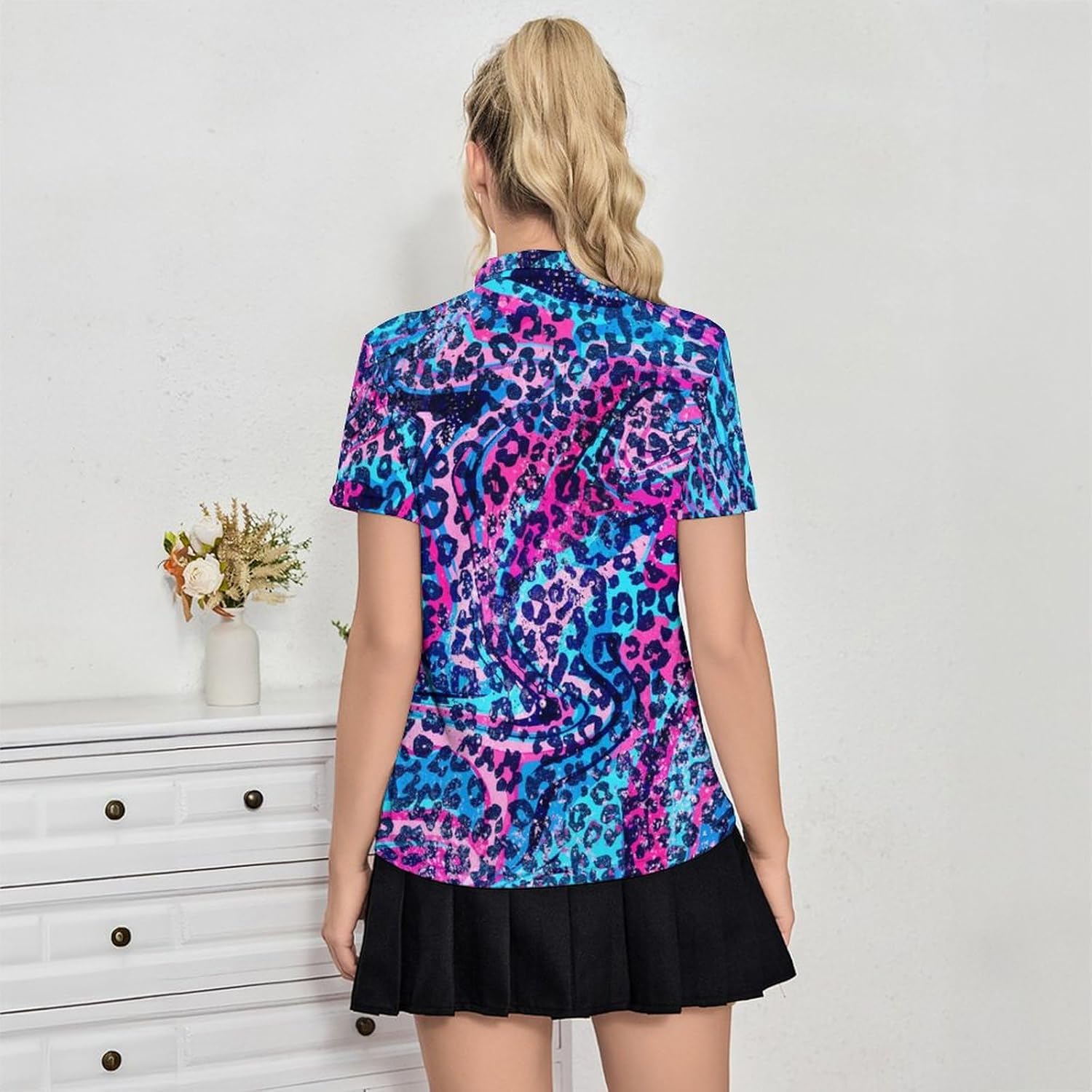 Womens Golf Shirts Moisture Wicking Funny Print Polo Shirts Short Sleeve Quick Dry Golf Shirts for Women