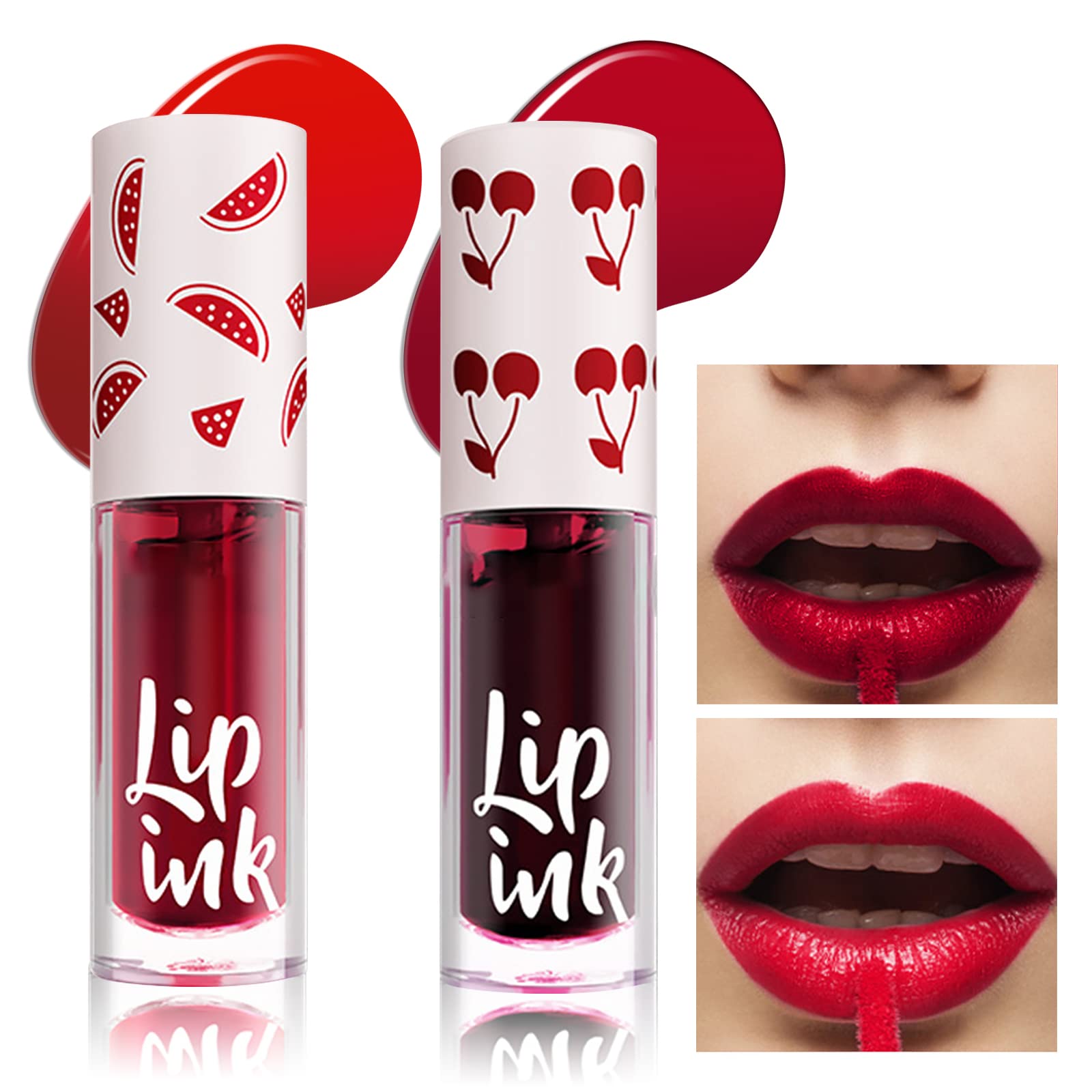 2pcs Lip Tint Stain, Mini Moisturizing Liquid Lipstick, Multifunctional High Pigment Lipstick for Cheeks and Eyes, Long Lasting Waterproof Makeup Gift (#02+#03), 1.0 millilitre