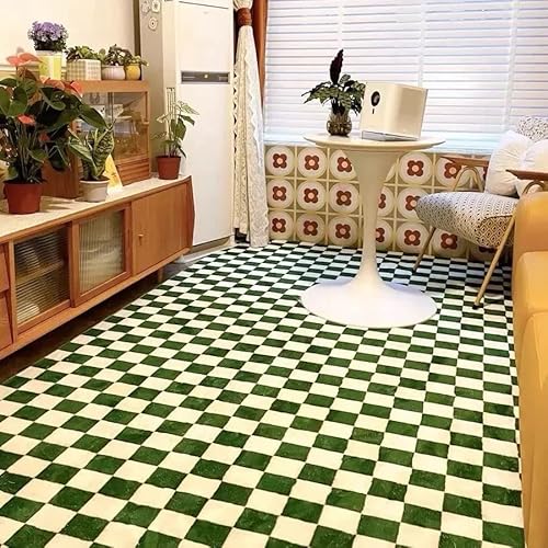 Iczodrow Alfombras modernas de estilo marroquí verde a cuadros para añadir a la sala de fórmulas, 48 x 32 pulgadas, alfombras duraderas y suaves con reversible retro (48 x 32 pulgadas, verde)