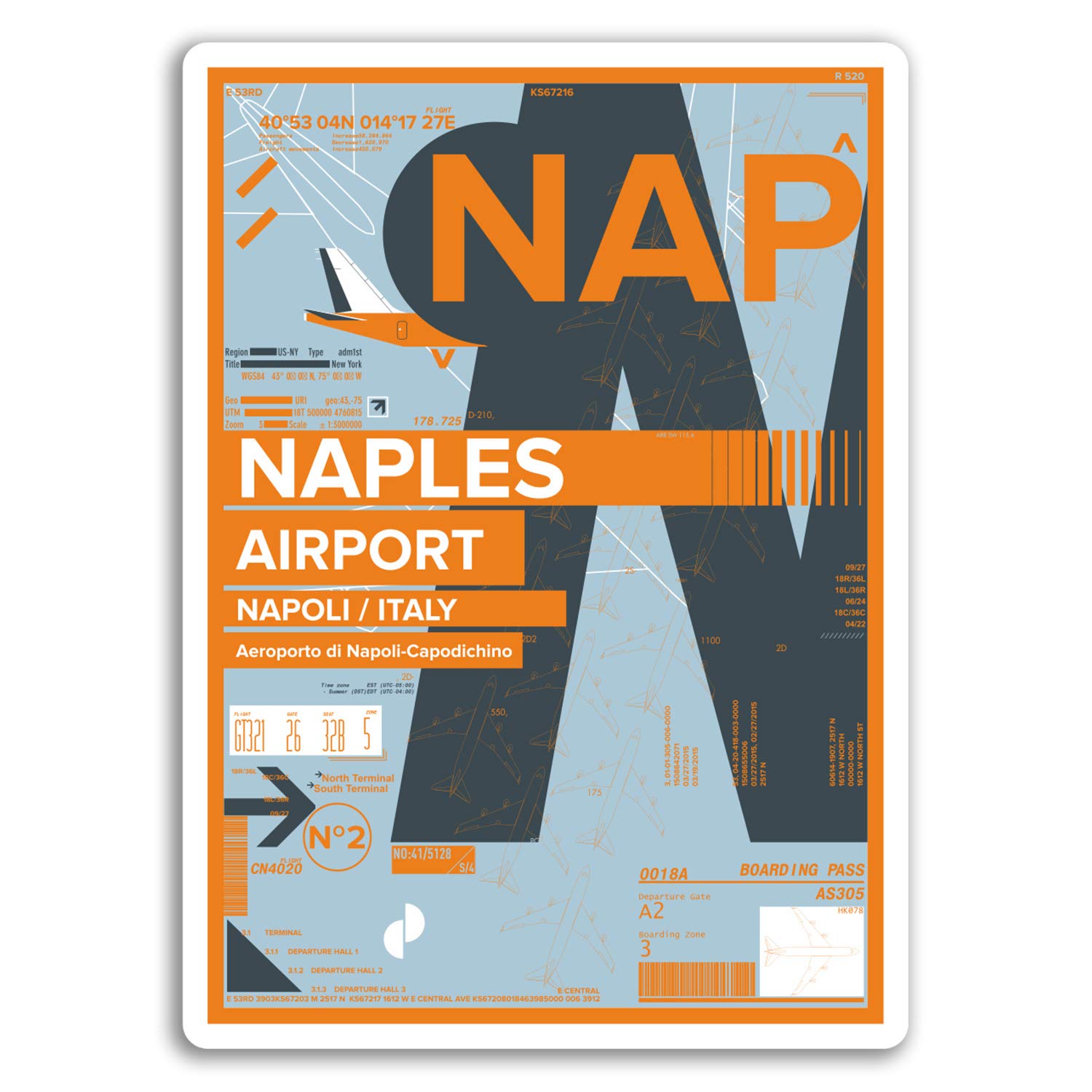 2 x 10cm NAP Naples Airport Vinyl Stickers - Italy Travel Sticker Luggage #17420 (10cm Tall)