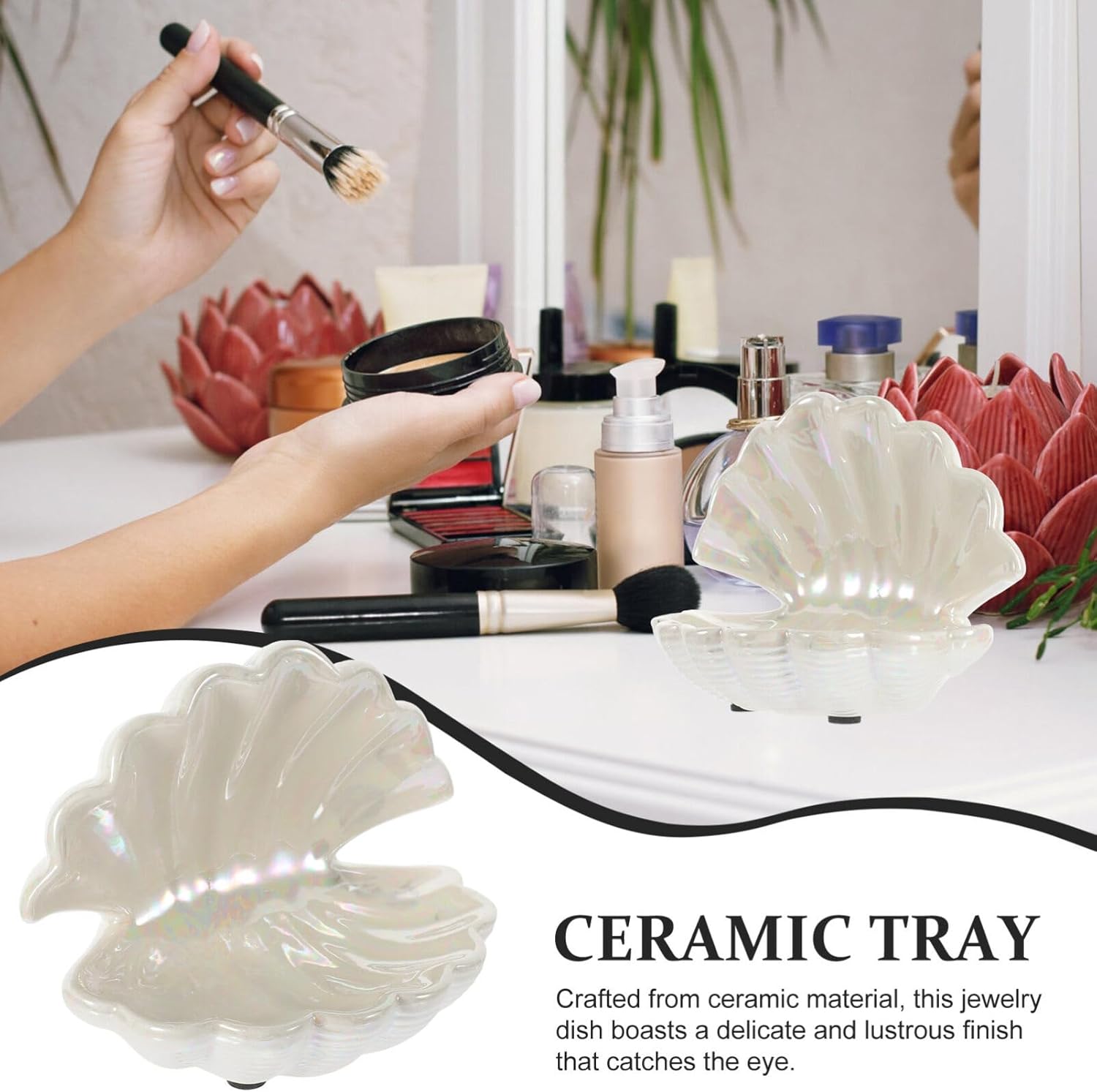 Holibanna Ceramic Shell Jewelry Dish Tray Decorative Trinket Holder for Keys and Jewelry Aesthetic Desk Accessories Unique Ring Dish for Entryway Table Storage