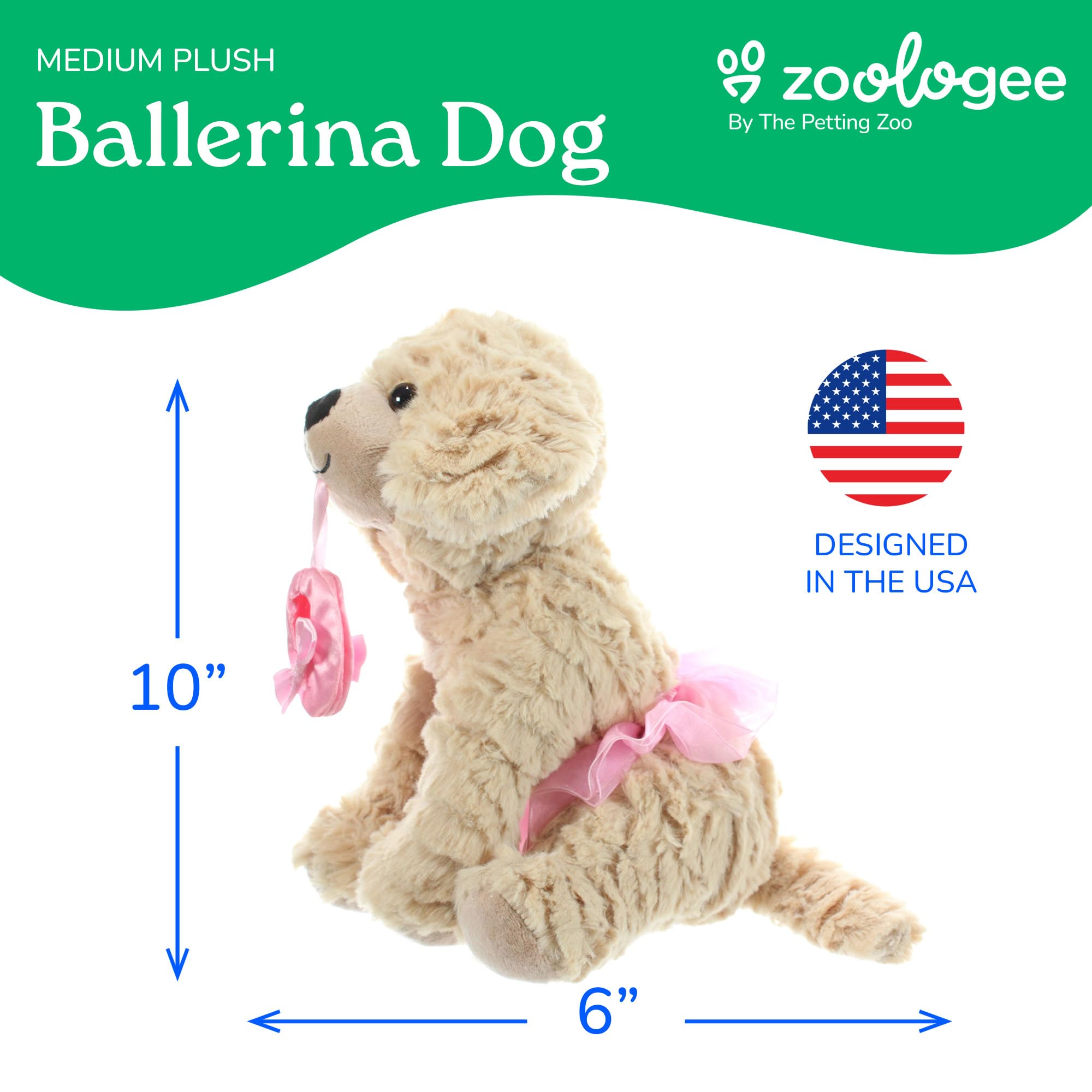 The Petting Zoo Ballerina Scruffy Dog Stuffed Animal, Gifts for Kids, Caramel Brown Dog Plush Toy 10 Inches