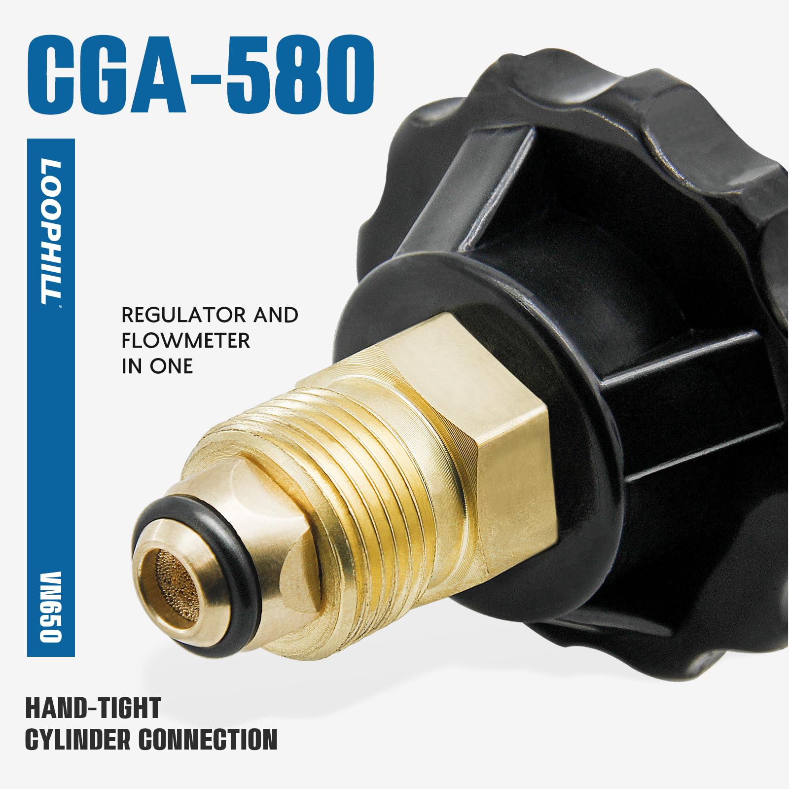 LOOPHILL VN-650 Regulador de purga de nitrógeno con 650 PSI - Control de flujo de 4 posiciones (TST/PRG/BRZ/OFF), cuerpo de latón resistente para pruebas de fugas y protección de soldadura