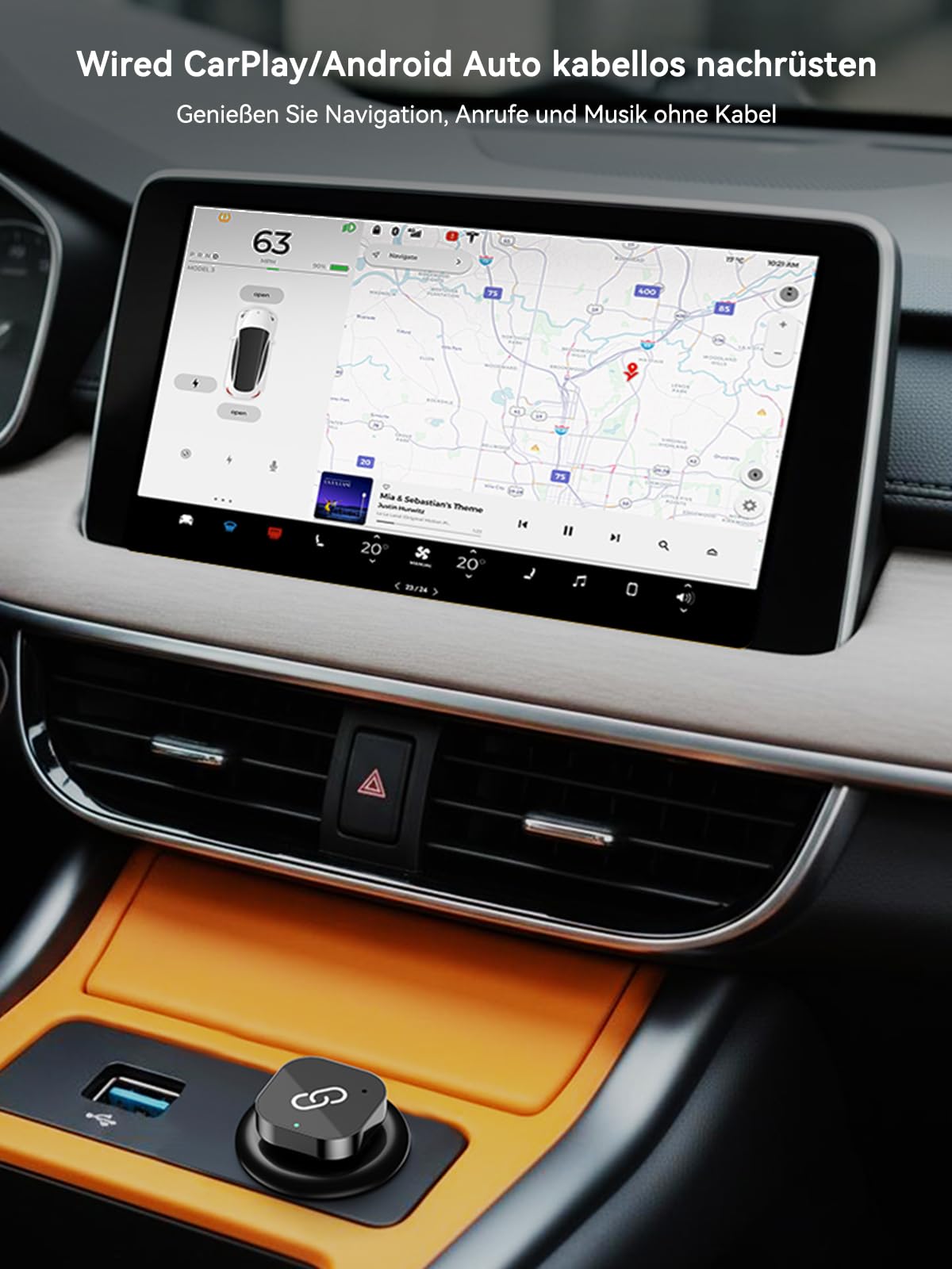 Spedal Kabelloser CarPlay & Android Auto Adapter Typ-C, 2026 Upgrade 5.8GHz Superschnell, Plug & Play für iPhone & Android 10+, mit Kabel-CarPlay Autos ，Schwarz