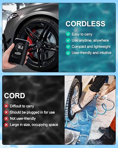 Miniatura 3 de Inflador de neumáticos con compresor de aire portátil inteligente, bomba de aire eléctrica inalámbrica con 150 PSI, medidor de presión, luz de