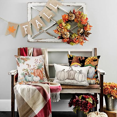 Miniatura 5 de DFXSZ Fundas de almohada de otoño de 12 x 20 pulgadas, otoño, Acción de Gracias, pintura de tinta, calabazas grises y blancas, funda lumbar de