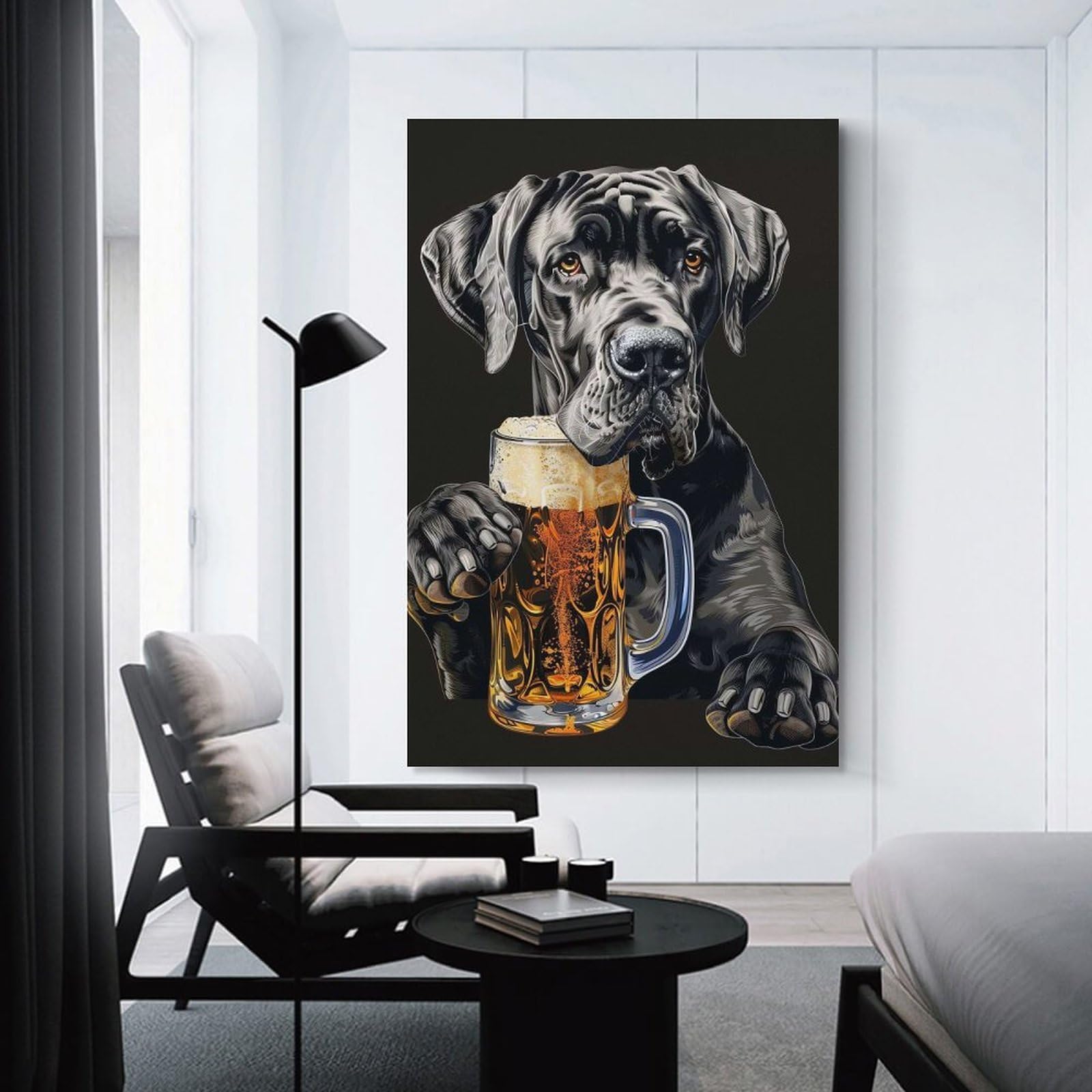 Junmoney Hanging Wall Art Great Dane Beer, 12x18inch(30x45cm), for Wall Displays, Bedrooms Or Room Updates, Wall Decor Suited to Curated Displays