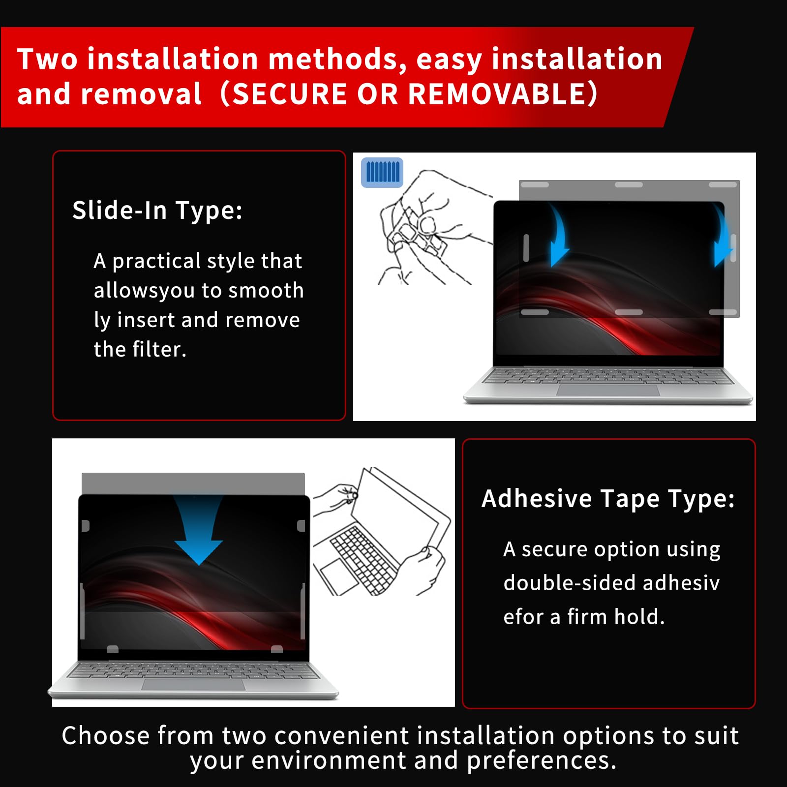 NicMool Filtre De Confidentialité Pour 13,3 Pouces 16:9, Amovible Film Protecteur D'écran, Privacy Anti Espion Filtre, Anti-Lumière Bleu Anti-Reflet Film Pour Écran D'Ordinateur & Moniteur 13,3