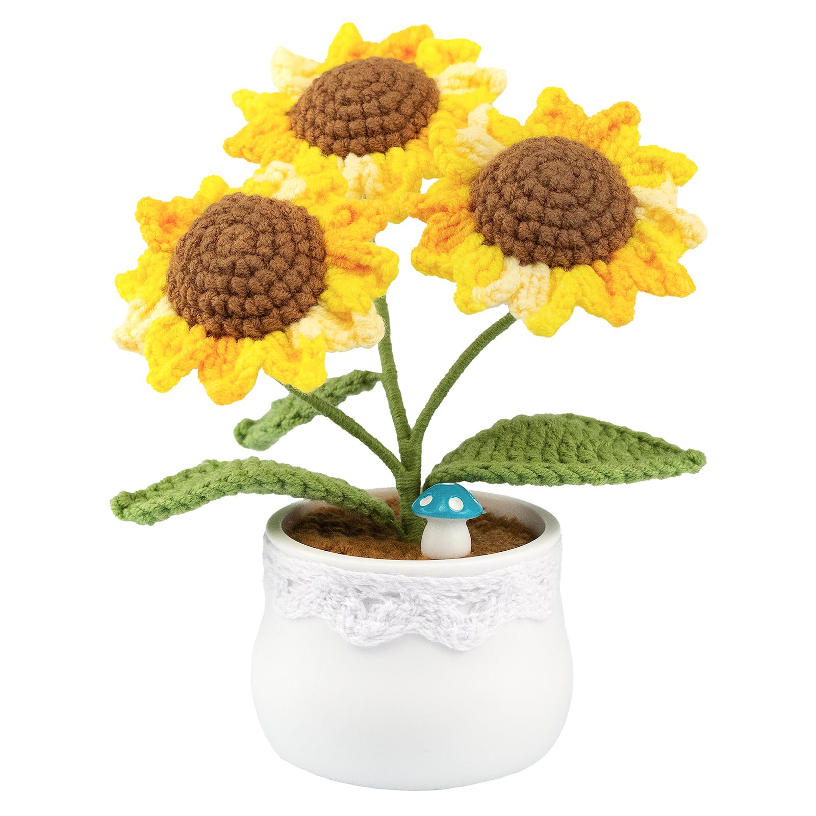 Blync Knitting Crochet Sunflower Flowers Potted Plants, Sunflowers for Friends, Students, Family and Lover, Handmade Flowers for Home Office