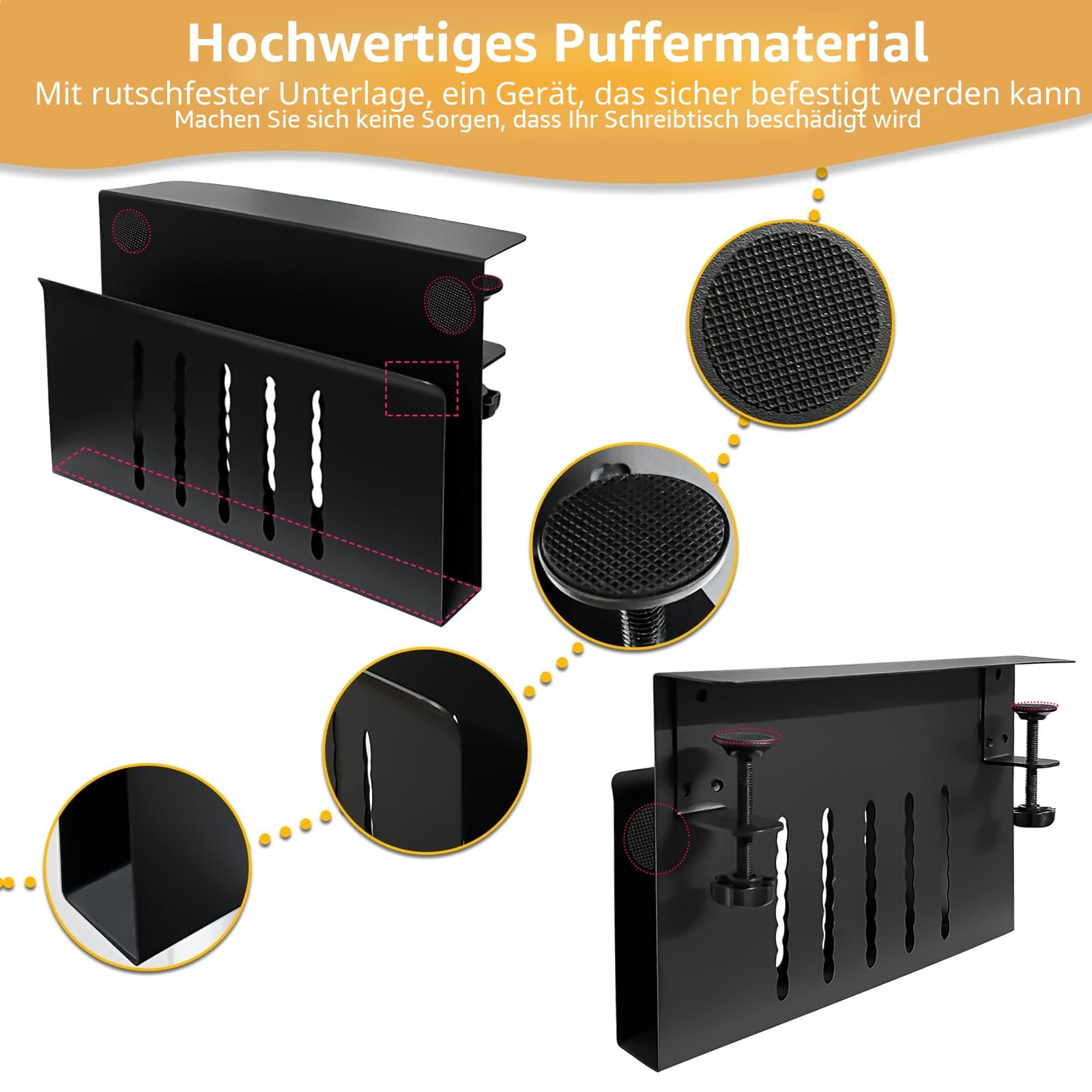 Desk Side Storage, Under Desk Storage, No Drill Steel Hanging Desk Organizer, Laptop Holder, Desk Storage Holder für Büro & Haus (Schwarz)