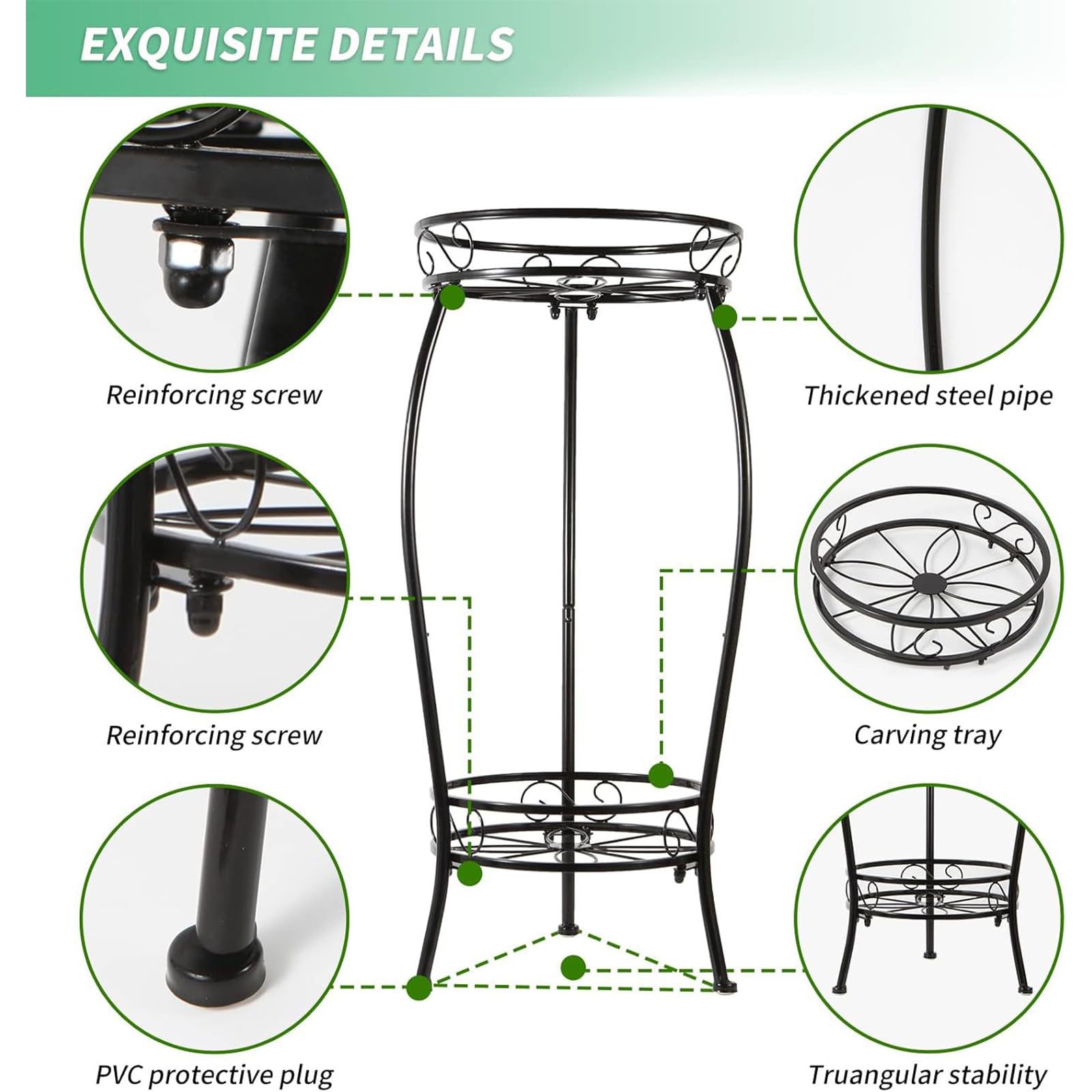 Porta Piante in Metallo Nero a 2 Livelli, Scaffale Portavasi Salvaspazio per Interno ed Esterno, Supporto per Piante Multiple ad Angolo per Balcone, Soggiorno, Patio e Giardino