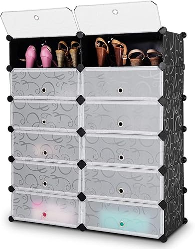 Zapatero organizador de 6 niveles, 24 pares de almacenamiento de zapatos de plástico, zapatero de pie, almacenamiento modular apilable para zapatos,