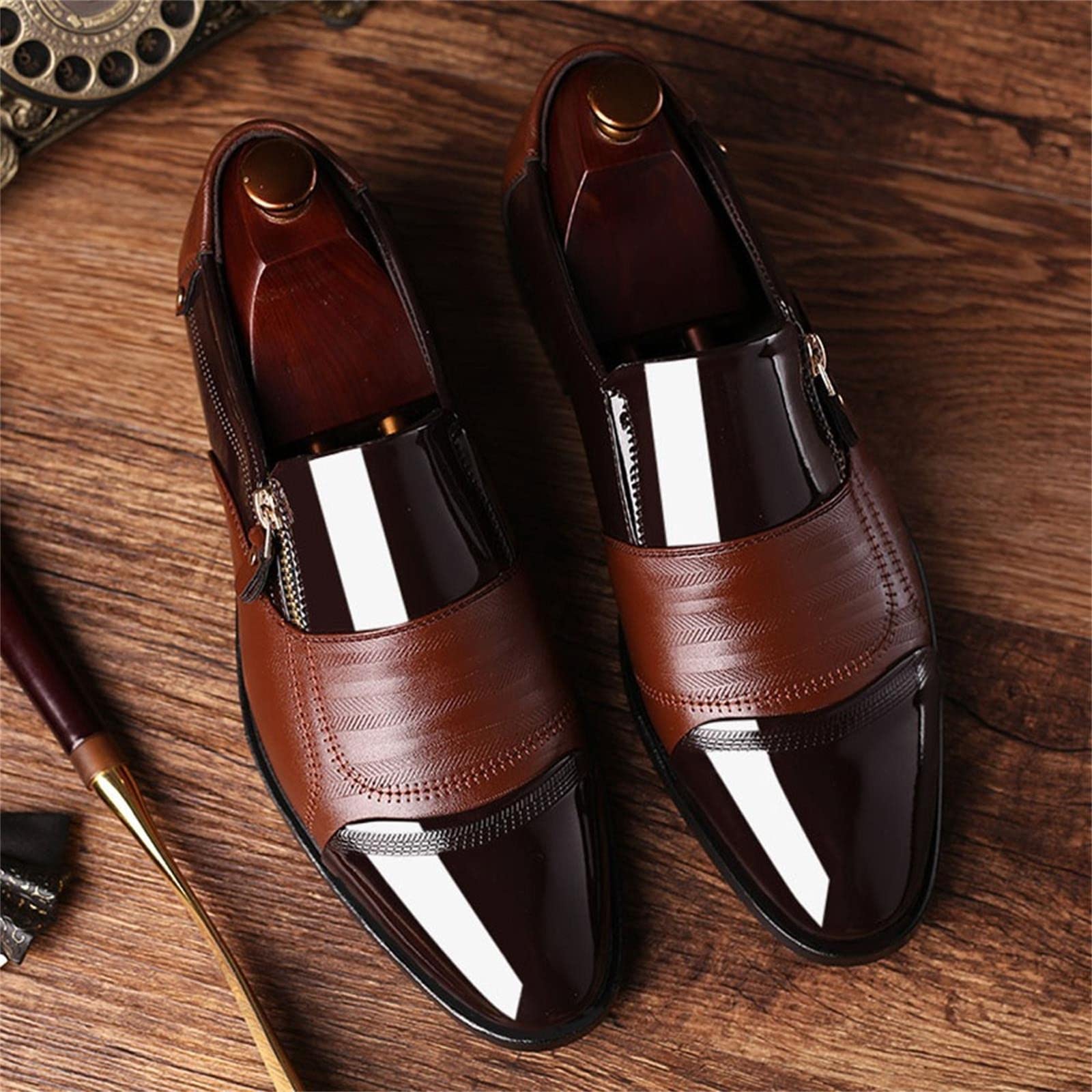 SRZYMJ Anzugschuhe Herren, Anzugschuhe Herren Lederschuhe Schnürhalbschuhe Hochzeitsschuhe Business Oxford Derby Schuhe Brogues Klassischer Schnürschuh Schwarz Braun EU 39-47 Business Schnürschuh