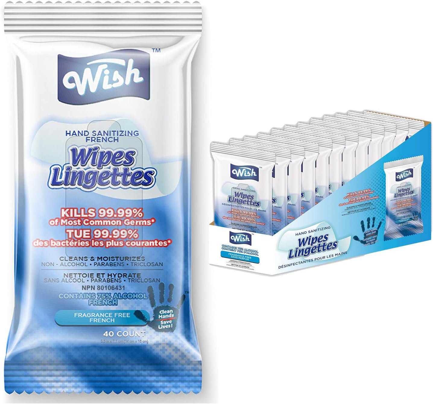 Wish Hand Sanitizing Wipes 40ct Packs (Pack of 24) 960 Count