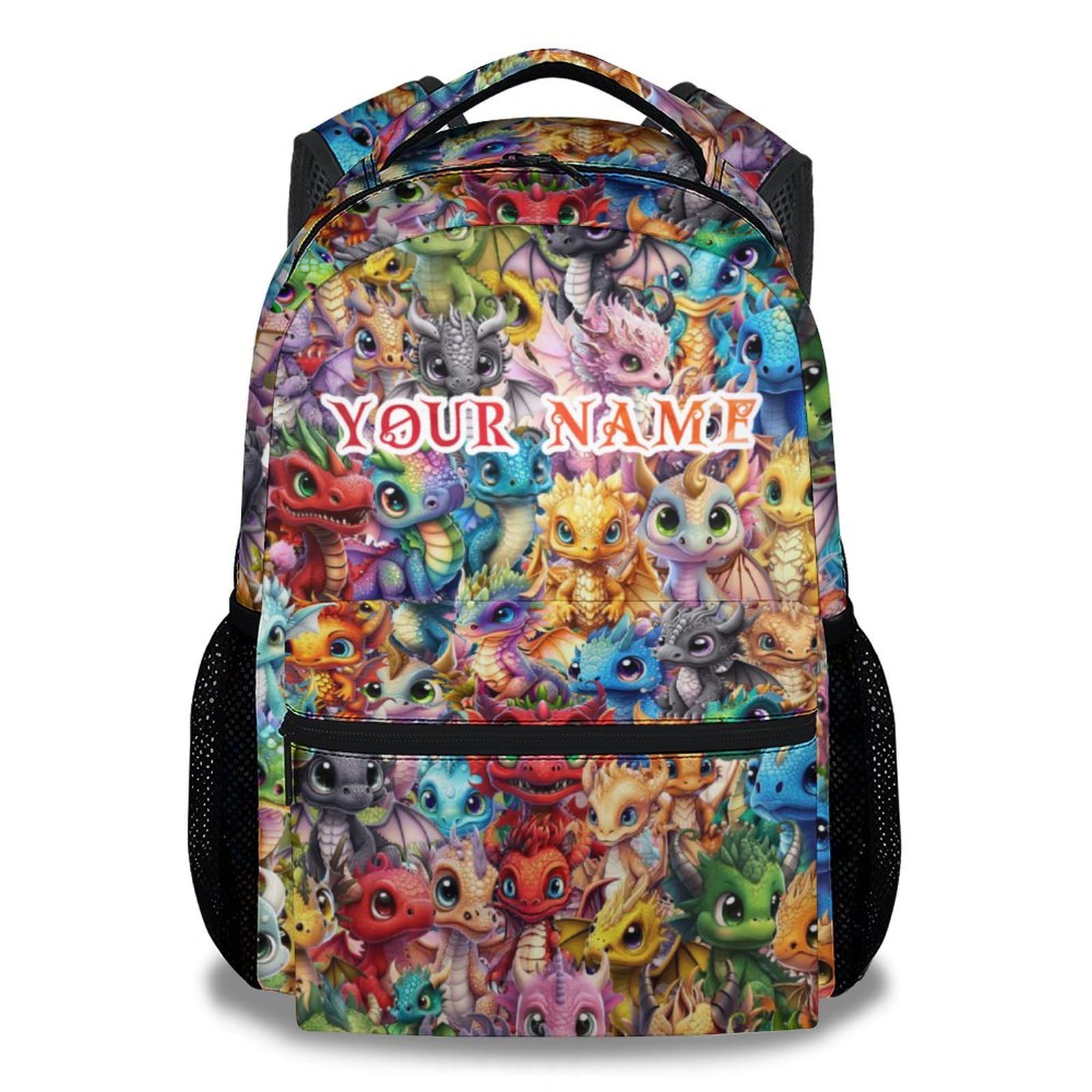 NICEFORNICE Custom Dragon Backpack, 17 Inch Cute Kids Backpack for Primary School, Colorful Large Capacity Bookbag for Girls, Boys