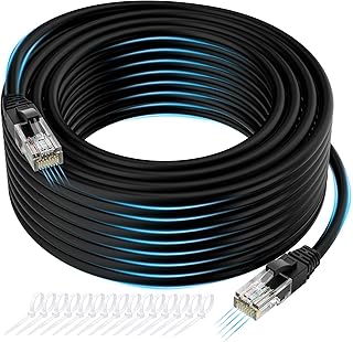 Cat 6 Ethernet Cable 300 Feet, Cat 6 Internet Cable, Cat6 Patch Cable, Network, LAN, Snagless RJ45 Cord, Supports Cat6/ Cat5e/ Cat5, Black Cable with 15 Cable Ties- 300ft
