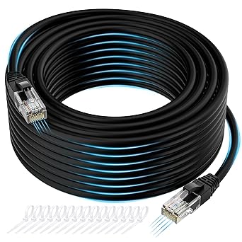 Cat 6 Ethernet Cable 250 Feet, Cat 6 Internet Cable, Cat6 Patch Cable, Network, LAN, Snagless RJ45 Cord, Supports Cat6/ Cat5e/ Cat5, Black Cable (with 15 Cable Ties and a RJ45 Coupler)- 250ft