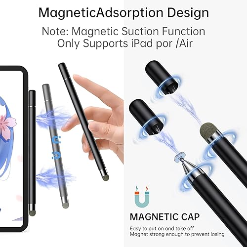 Miniatura 3 de 2 lápices capacitivos para pantallas táctiles, lápiz óptico para iPad, lápiz digital 2 en 1 con tapa magnética, lápiz óptico con función de imán