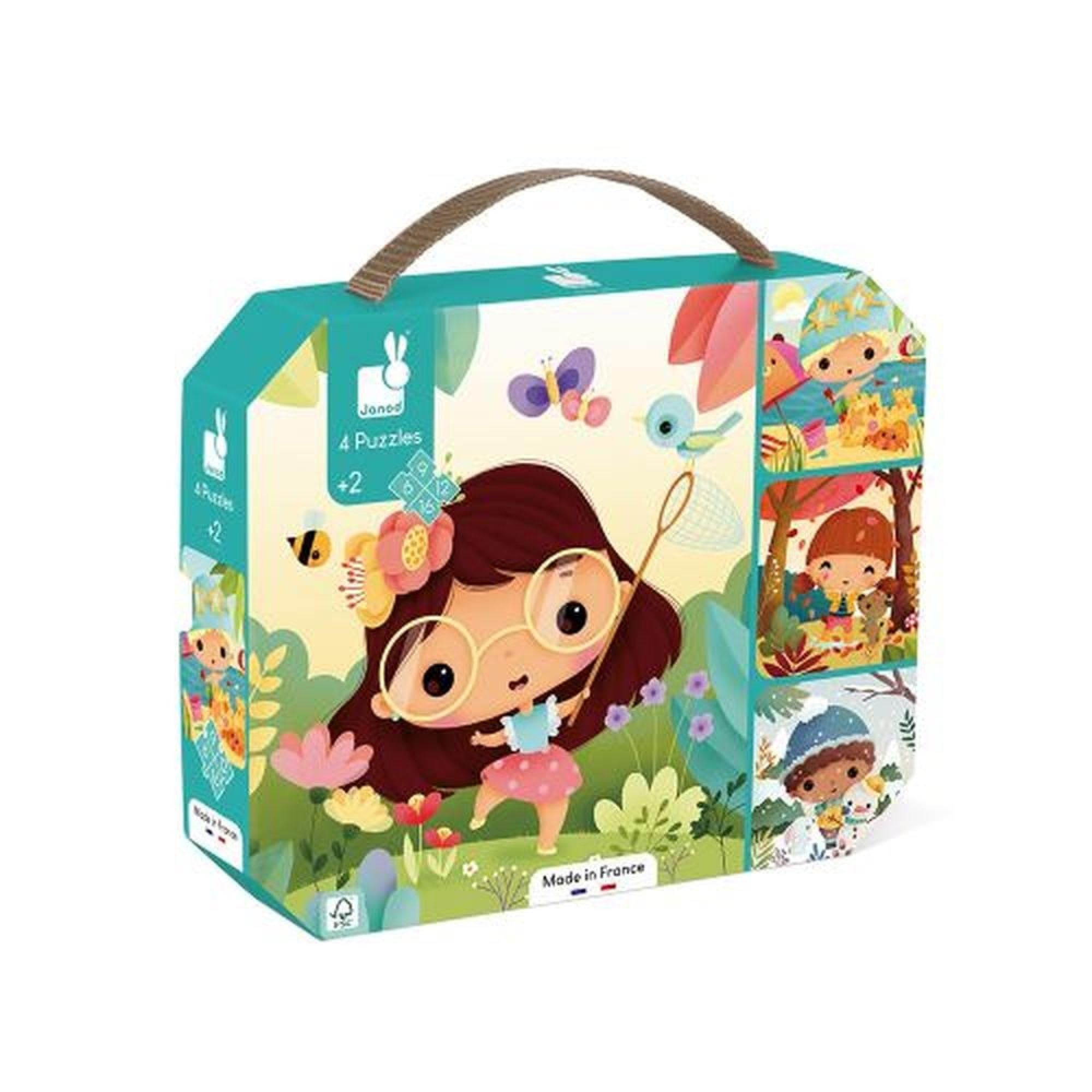 Janod - 4 Puzzles - The 4 seasons - Children’s Progressive Puzzle - From 6 to 16 Pieces - Develops Patience & Fine Motor Skills - Made in France - Educational Game for 24 months +, J02542