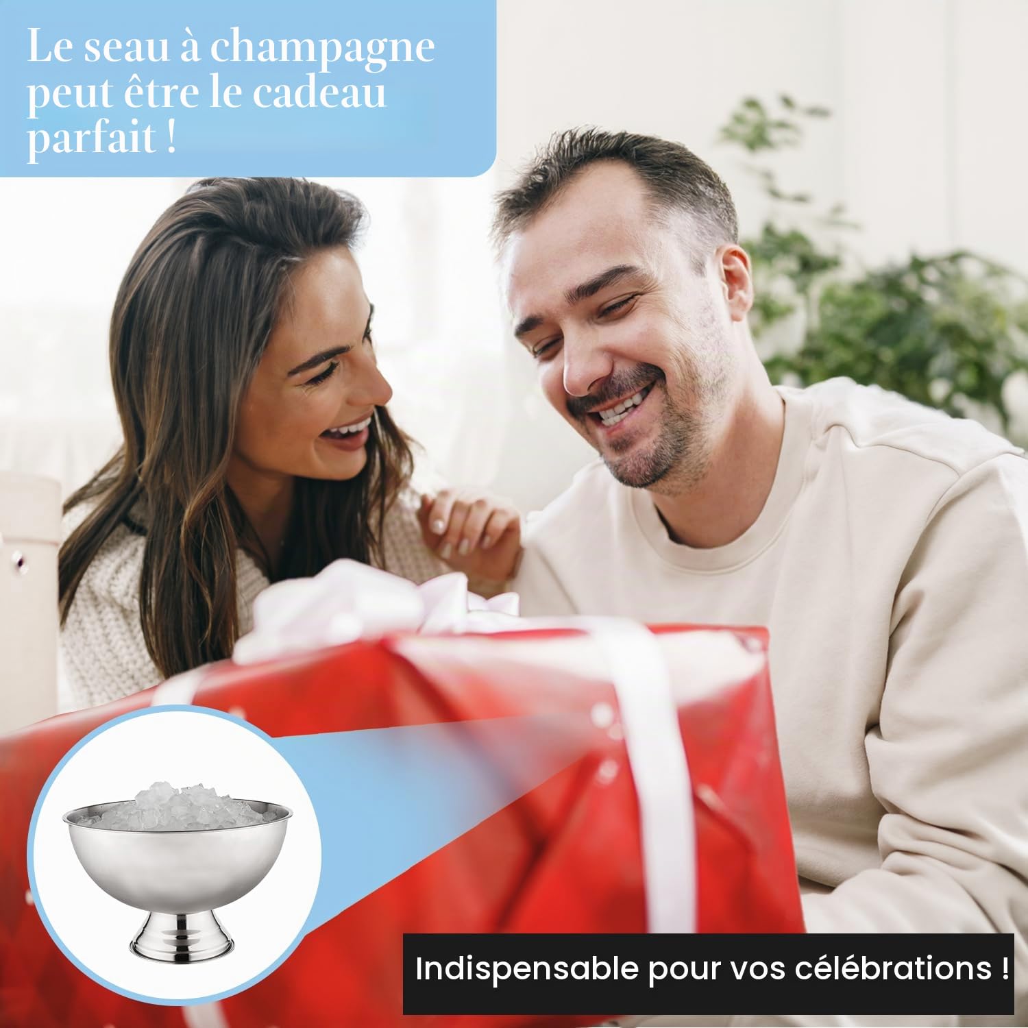 Grand seau à glace de qualité supérieure de 12 L pour fêtes – 40,6 x 40,6 x 25,4 cm – Seau à boisson en acier inoxydable argenté avec pelle – Seau à glace isotherme pour bar à cocktails, bières et
