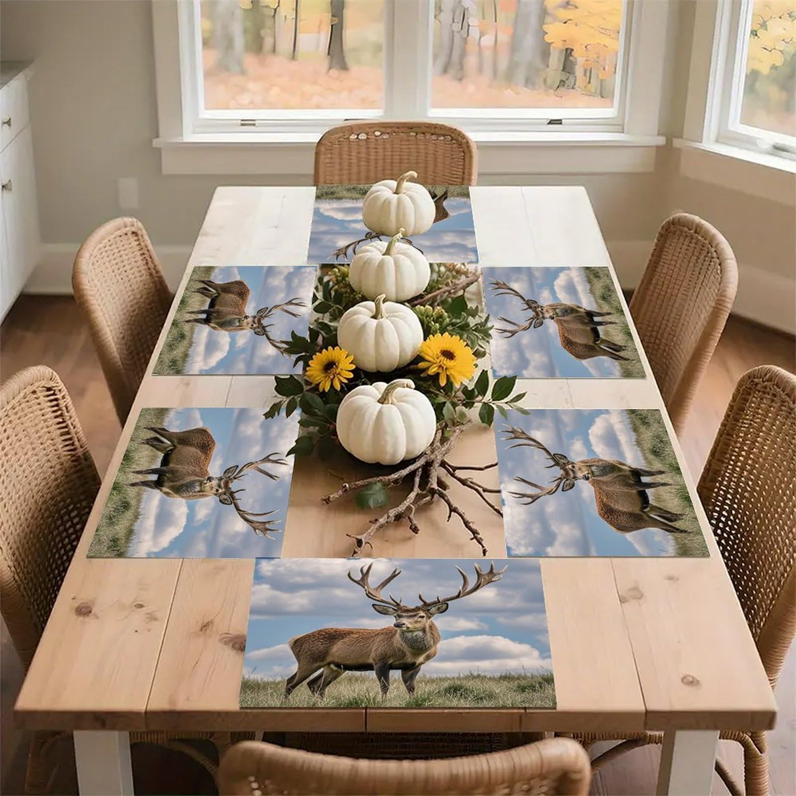 Elk Placemats Flax Place Mats for Dining Table Rectangle Non-Slip Table Mats Heat Resistant Washable Placemat for Kitchen Home Decor Party Outdoor 12" X 18"