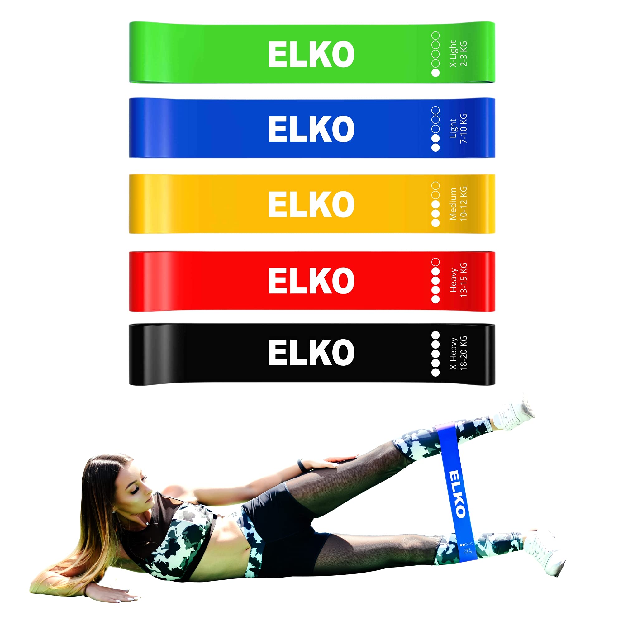 ELKO Natural Rubber Resistance Mini Loop Bands with Carry Bag Included for Toning & Home Workout (Set of 5 ) (B0989P5TXC) Amazon Price History, Amazon Price Tracker