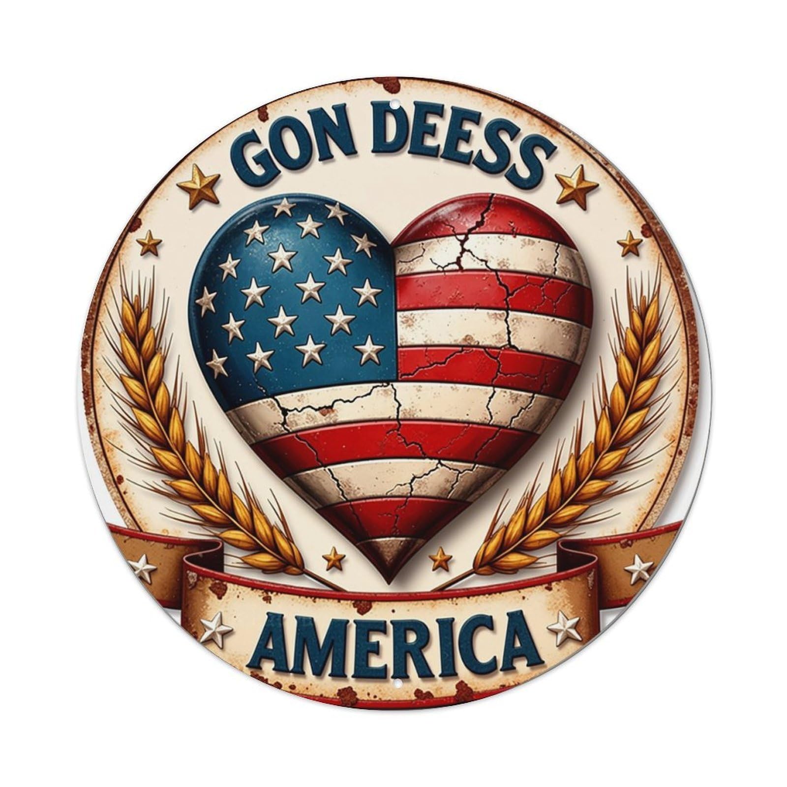 Jdyansheng Vintage American Flag Heart Emblem Design Tin Sign Metal Poster Metal Signs For Home Man Cave Bar Cafe Kitchen Laundry Room Wall Decorations 8X8 Inches