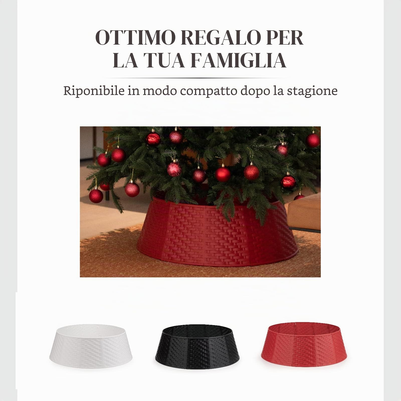 Gonna rotonda per albero di Natale – Collare per albero di Natale robusto e durevole – 23,1 cm H 57,9 cm sopra e diametro inferiore 71,1 cm, design intrecciato, gonna per albero di Natale – 12 anelli
