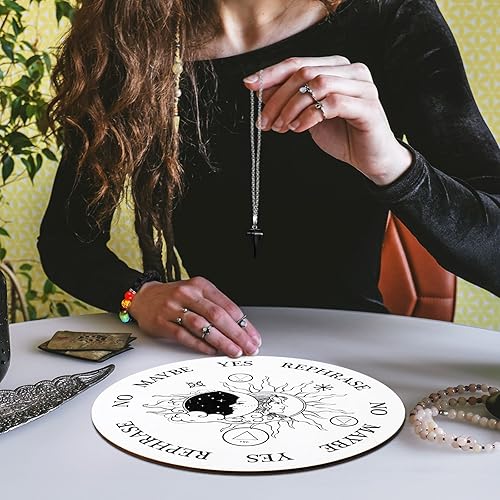 Vista 6 de Tablero de péndulo de madera, tablero de adivinación para radiestesia, tablero de mensajes metafísicos, tablero de brujería tallada de madera