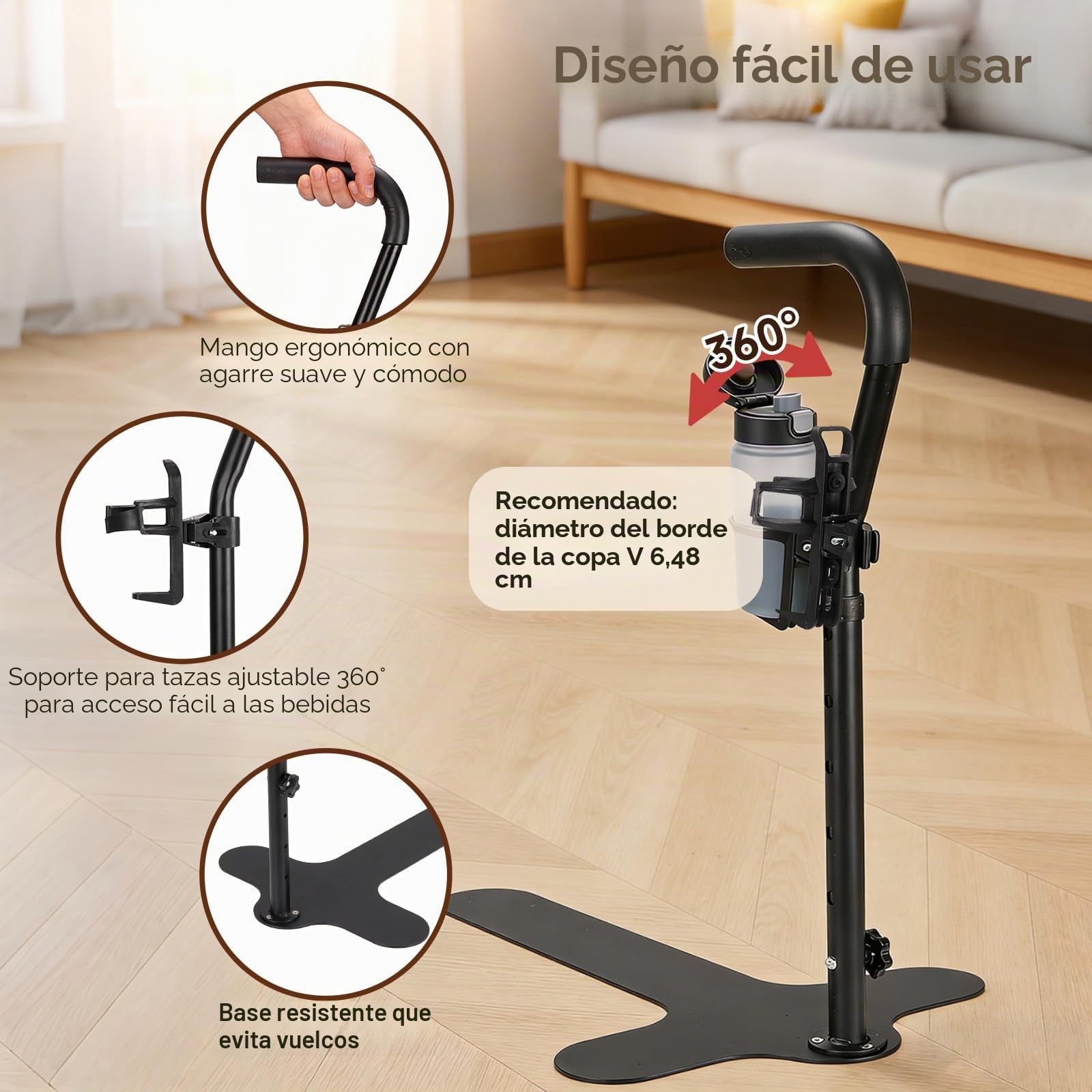 Ayuda Para Levantarse, Ayuda Para Levantarse En Sofá Con Escalera Seguridad Y Barra Apoyo Con Portavasos Altura Ajustable (62-87 Cm) Para SofáS Y Sillas Asistencia a Personas con Discapacidad
