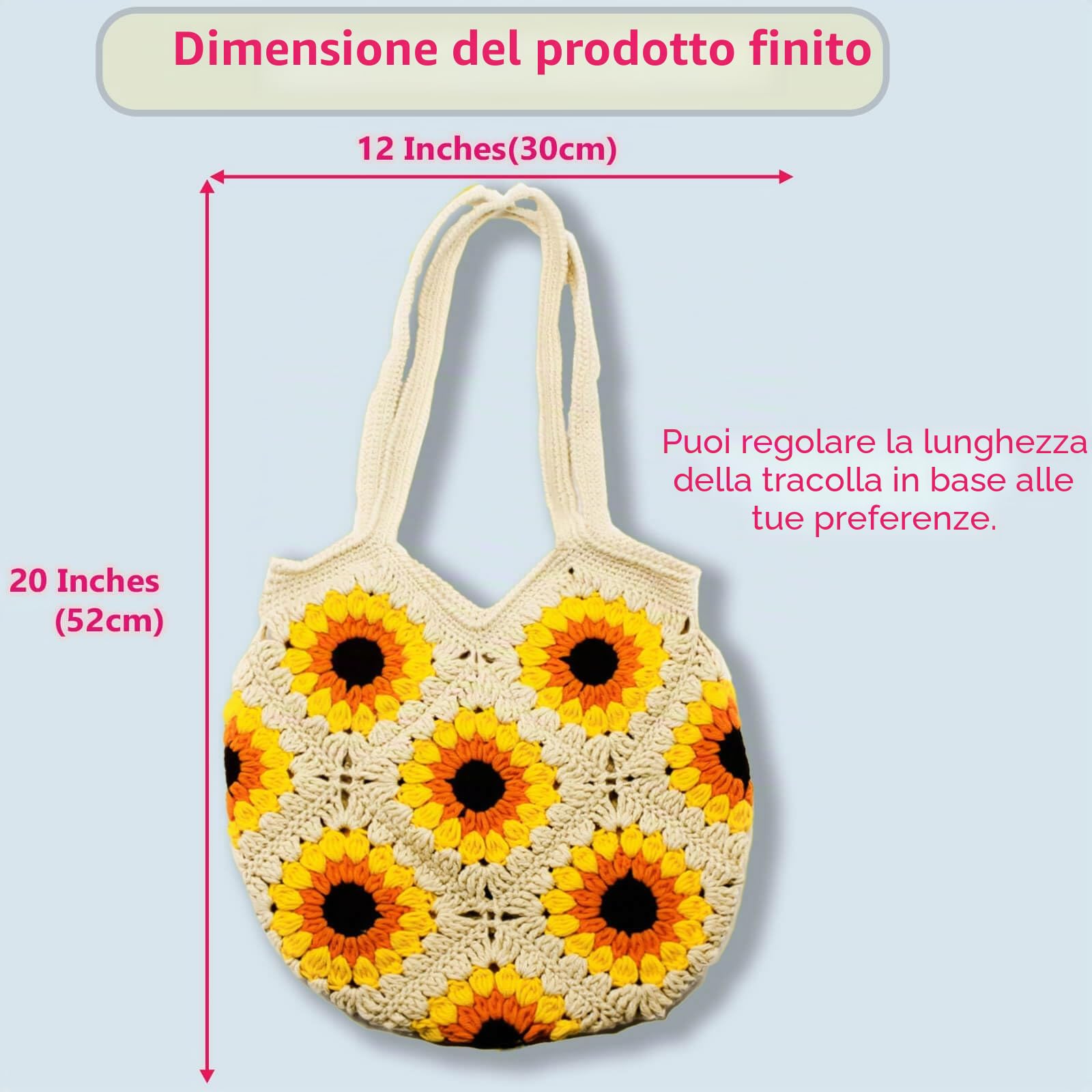 Anbaagsky Kit Uncinetto per principianti: Girasole Tote Bag Granny Square Crochet Tote Bag con tutorial video passo-passo