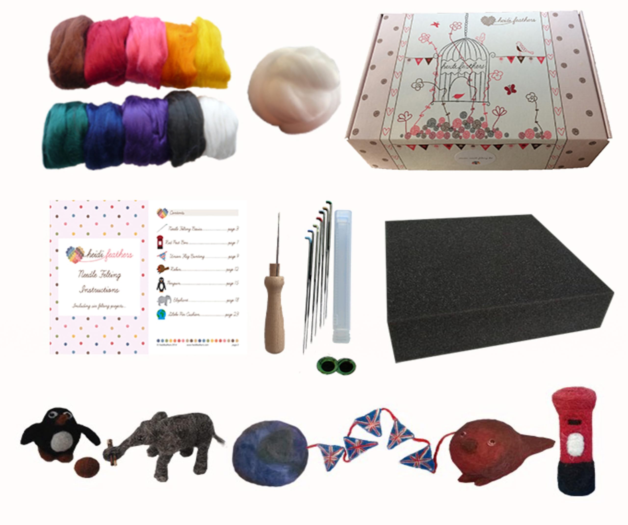 Heidifeathers Vegan Kit Boxed Needle Felting Starter Kit (Vegan Kit)