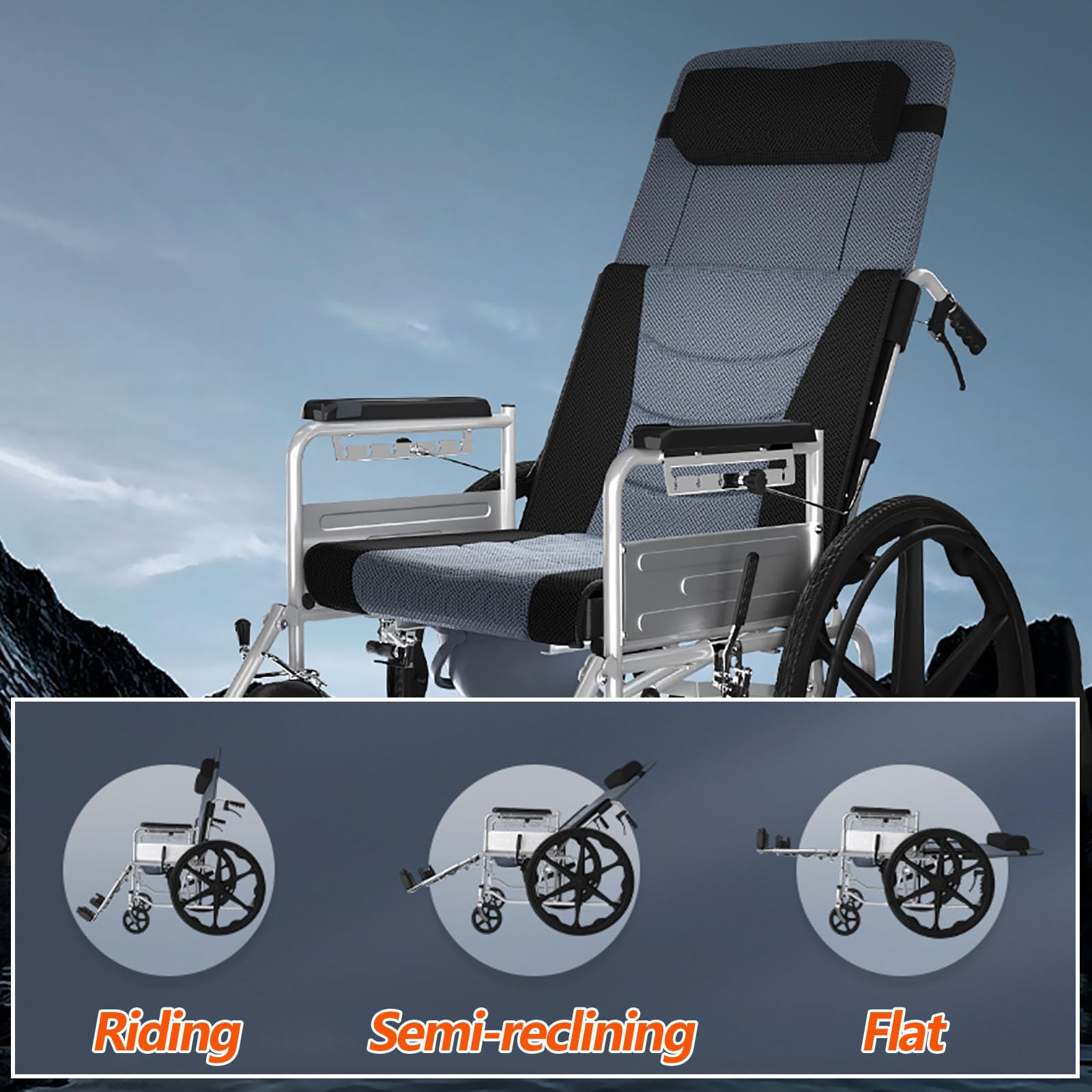 Silla de ruedas autopropulsada de aluminio, plegable, ligera, manual, con frenos de mano, silla de ruedas portátil para adultos para tránsito, diseño ultra compacto