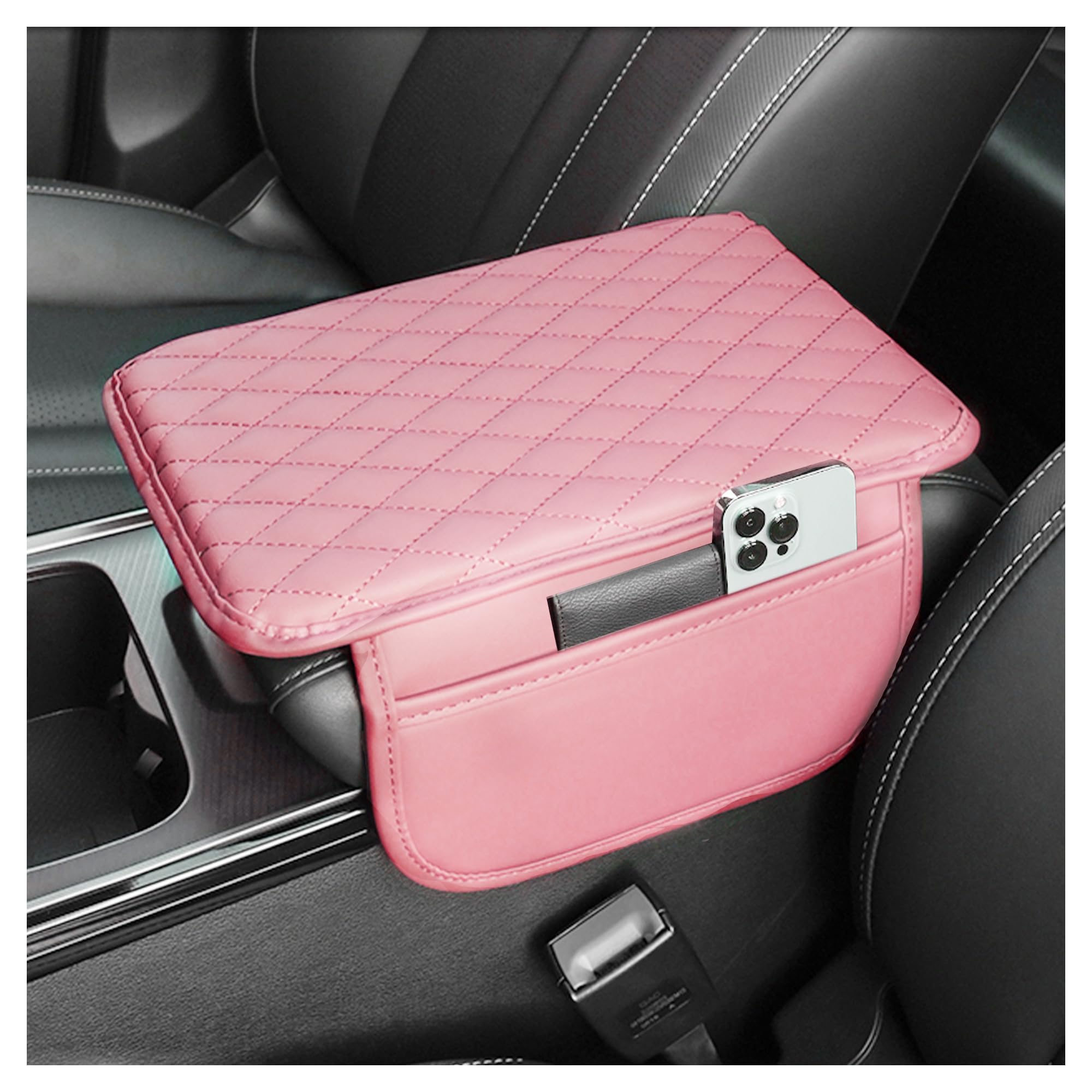 Tryagat 1 Piece Center Console Armrest Cover for BMW i5 Sedan (G60) 2023- Car Armrest Cushion Leather Protective Pad,Pink