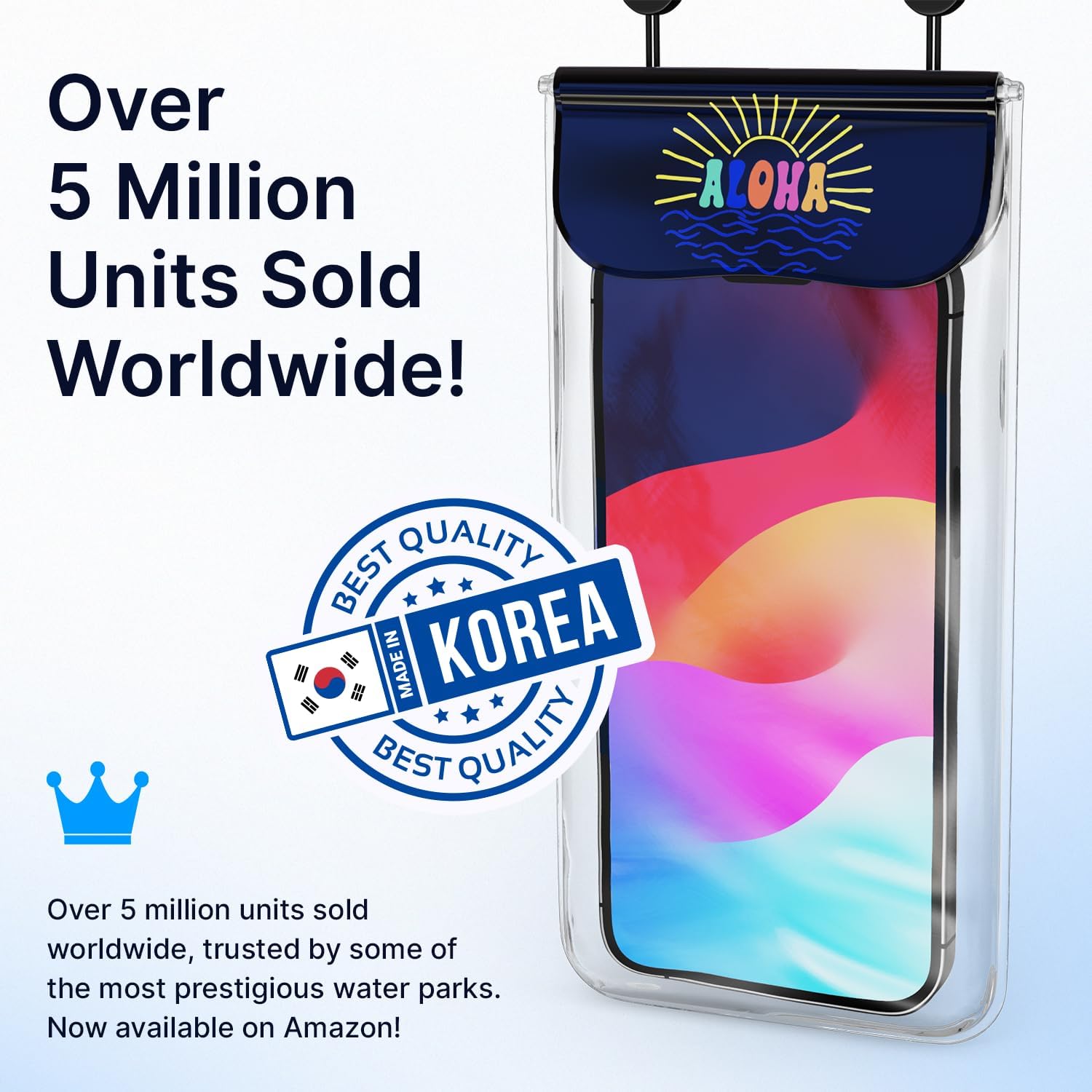 Korean IP68 Waterproof Phone Pouch - Aloha-Inspired Dry Bag Case for iPhone 17 16 15 14 Pro & Galaxy S26 S25 S24 - Made in Korea, Universal Waterproof Case with Detachable Lanyard (Turquoise)