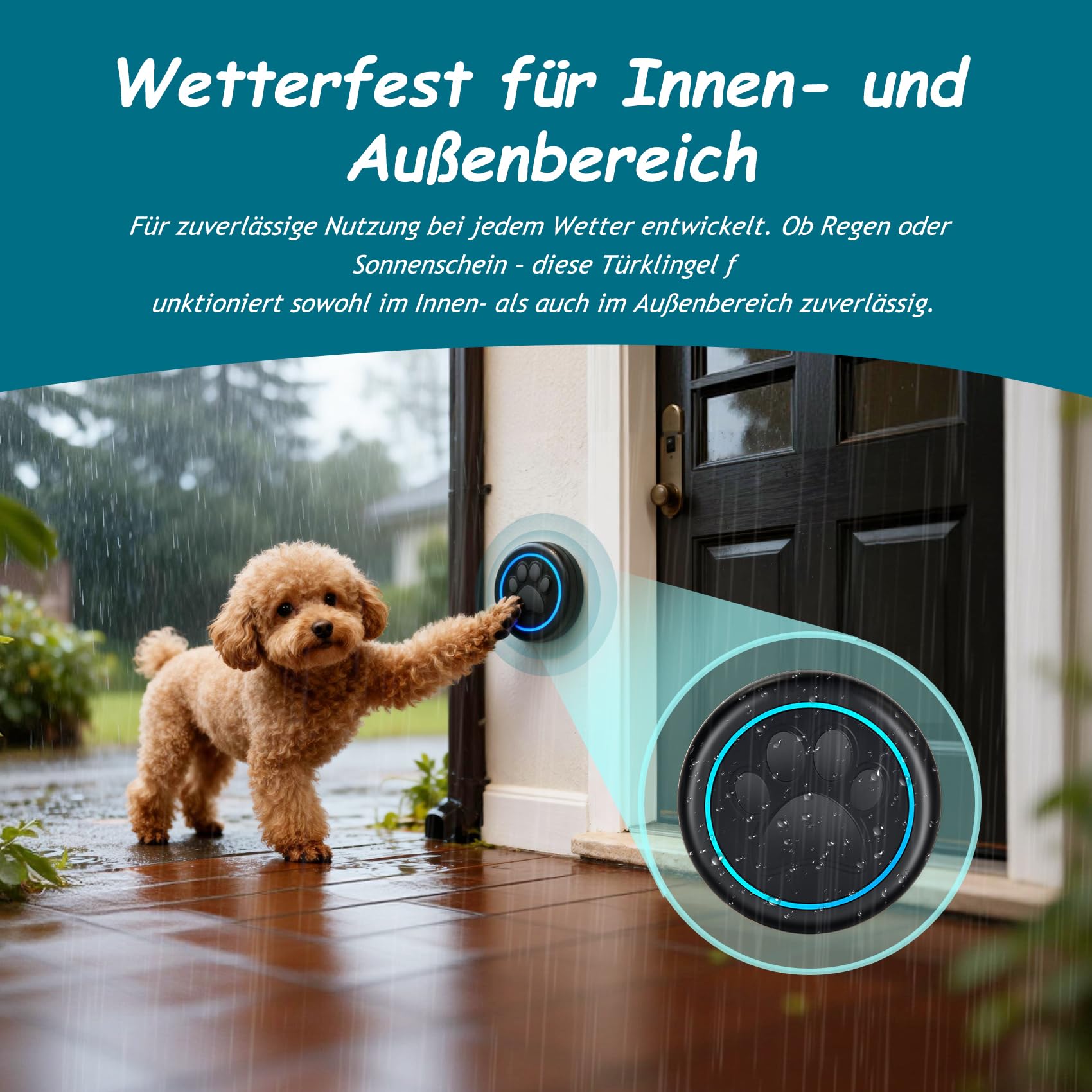 A88 Katzenklingel & Hundeklingel – Kabellose Türklingel mit Touch-Sensor, 300 m Reichweite, LED, 60 Melodien, Wasserdicht, Buzzer Hund, Katzen Klingel Tür Außenbereich (1 Klingeltaster + 1 Empfänger)