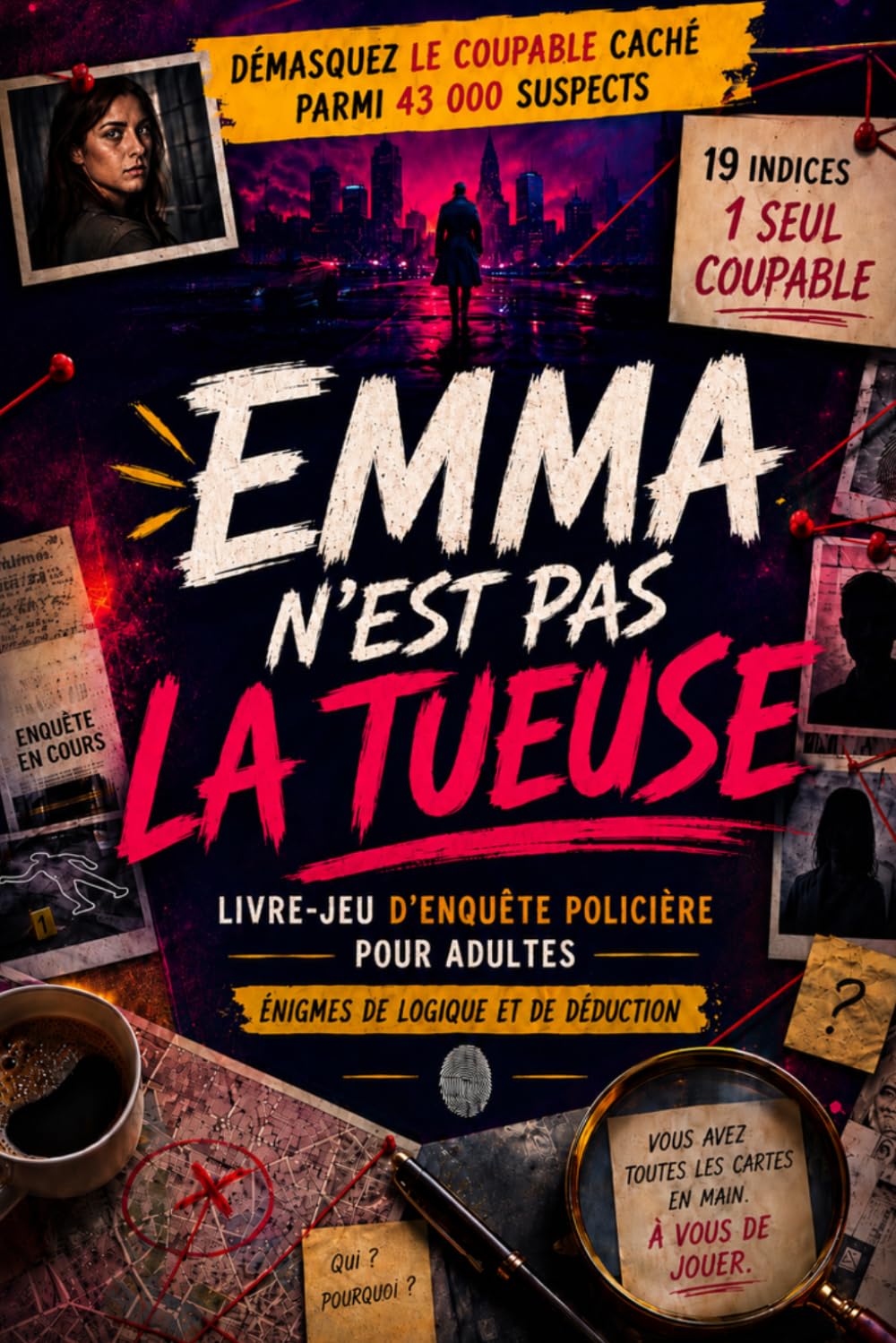 Emma n'est pas la tueuse: Démasquez le coupable caché parmi 43 000 suspects — 19 indices, 1 seul coupable | Livre-jeu d'enquête policière pour adultes, énigmes de logique et de déduction | Idée cadeau