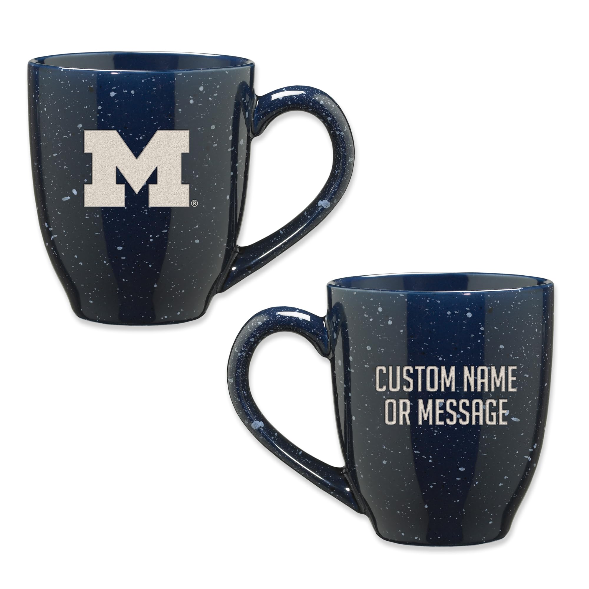 Rico Industries NCAA Michigan Wolverines Navy Blue Personalized 16 oz Team Color Laser Engraved Speckled Ceramic Coffee Mug