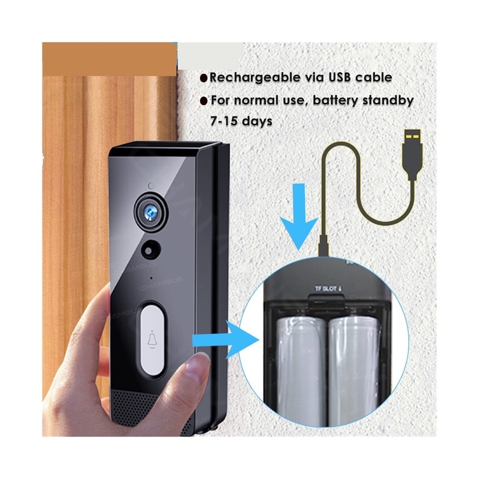 Bezprzewodowy Dzwonek Do Drzwi, Wideodomofon Kamera WiFi Zewnętrzna wodoodporna bezprzewodowa kamera do drzwi Smart Home Mini dzwonek Wideo HD