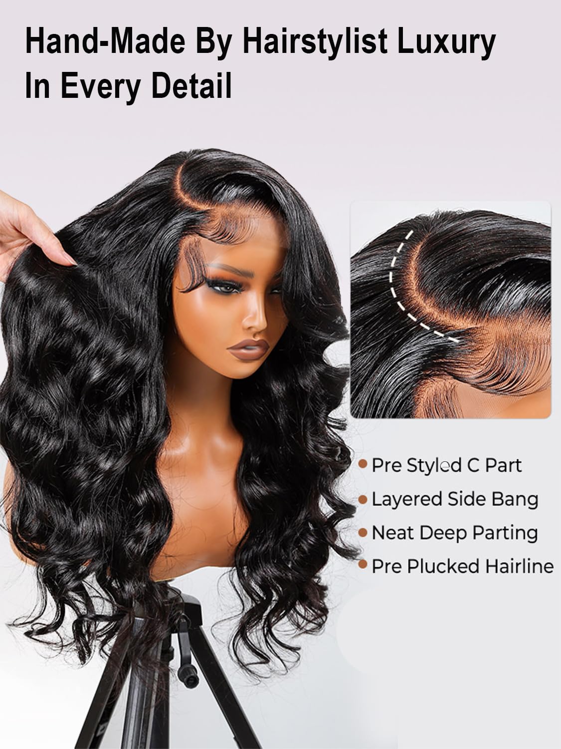 Layered Cut Curtain Bangs Face-Framing 7x6 Loose Body Lace Front Human Hair Wig Pre Plucked Pre Cut For Black Women,200 Density Side Part Wear And Go Glueless Wig Human Hair Natural Black 22 Inch - Image 4
