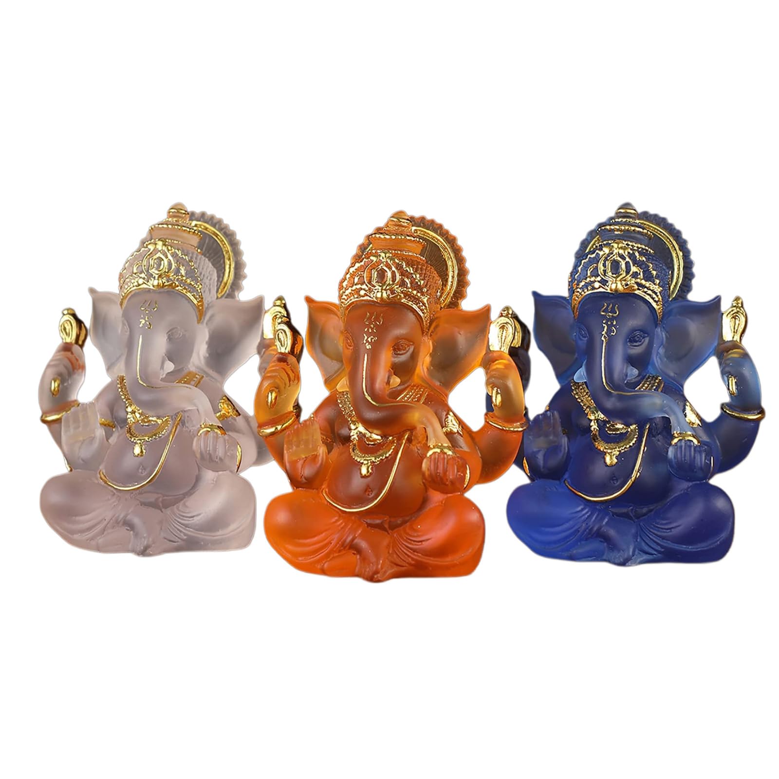 YXCQHZM 3 Pcs Ganesh Idol Statue Resin Crystal Decor Hindu Elephant God Lord Buddha Ganesha Gift Decoration