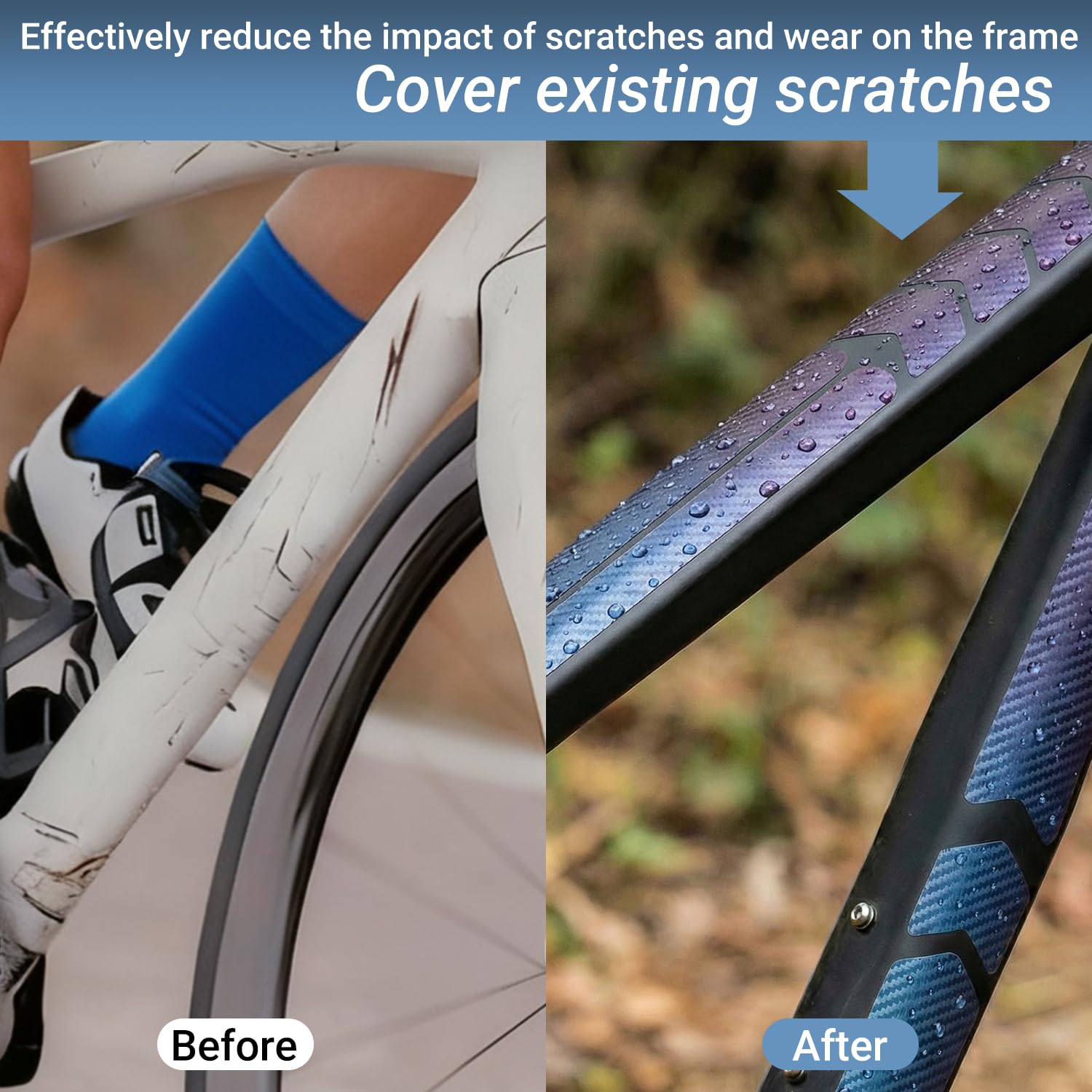 Protection Cadre Vélo Autocollants en Carbone, Film de Protection Cadre Vélo, Autocollants de Protection Vélo, pour Vélo, VTT etc(Couleur Changeante)