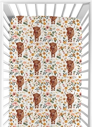 Miniatura 8 de HawSkgFub Highland Cow - Sábana bajera para cuna estándar y bohemia para bebé, funda de colchón retro de animales de granja occidental, flor de yak