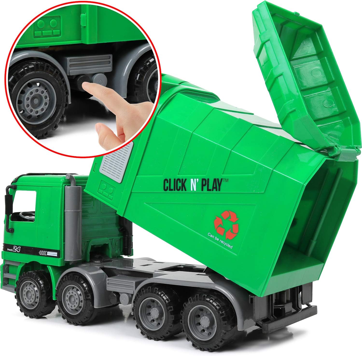Click N' Play Friction Powered Garbage Truck Toy with Garbage Cans Vehicle , Green : Toys & Games
