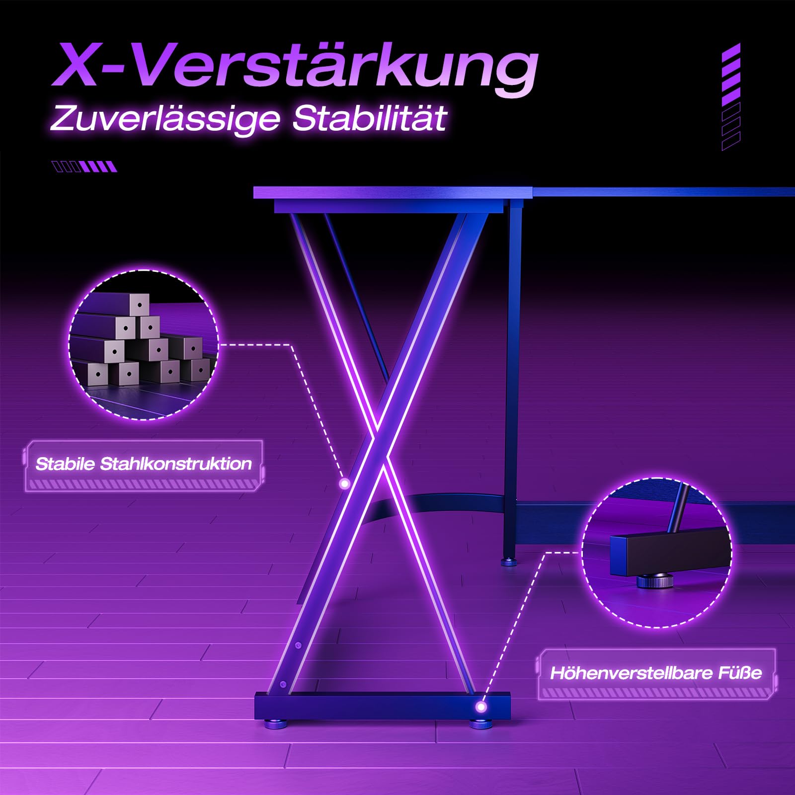 ODK Gaming Schreibtisch in L-Form, 120×120 cm, Schwarz | Gaming Tisch, Stabiler Eckschreibtisch, einfache Montage, für Wohnzimmer & Arbeitszimmer