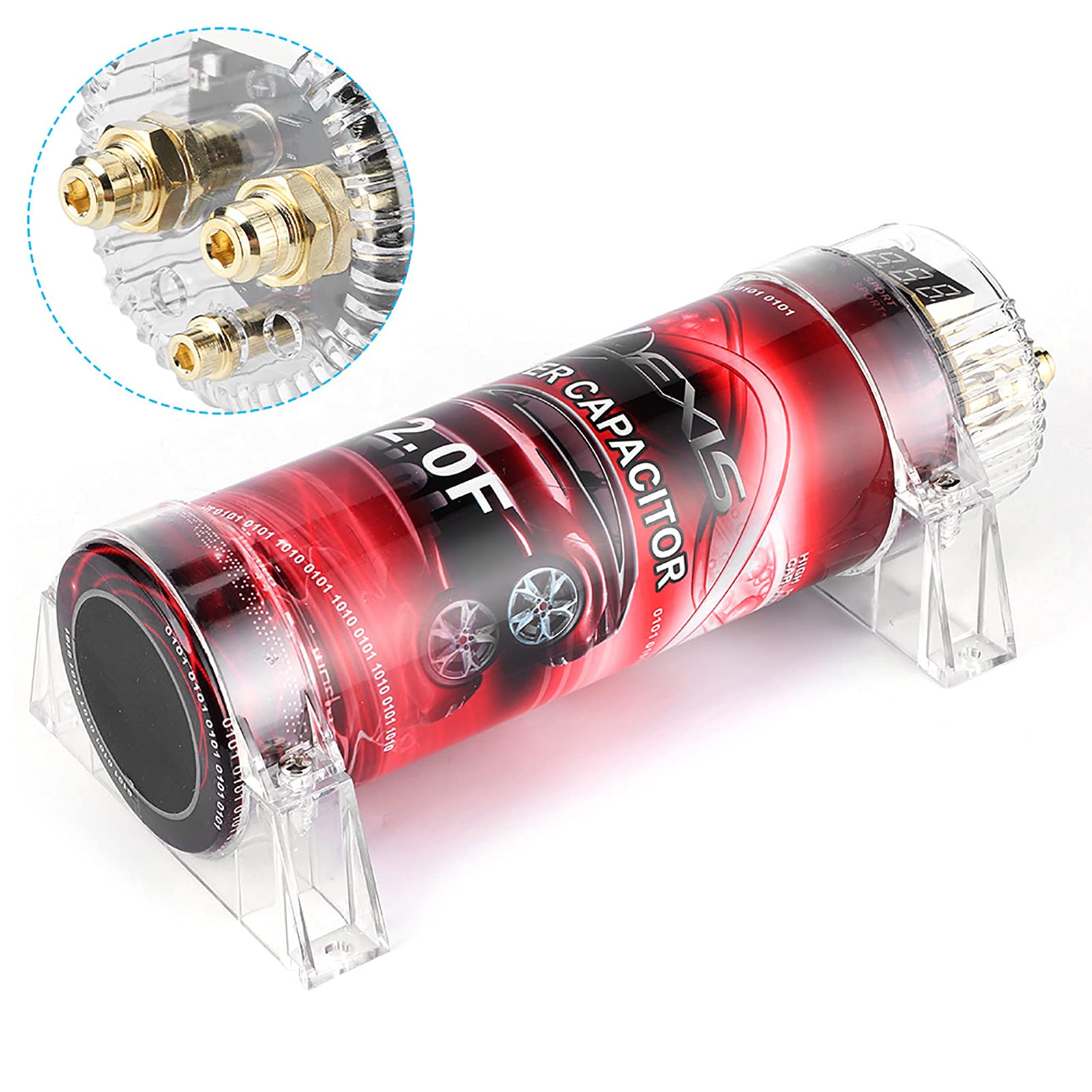 LED Rojo Apagado automático 2.0 faradios Condensador de Potencia de Audio, Condensador de Audio del automóvil, para Sistemas de hasta 2000W